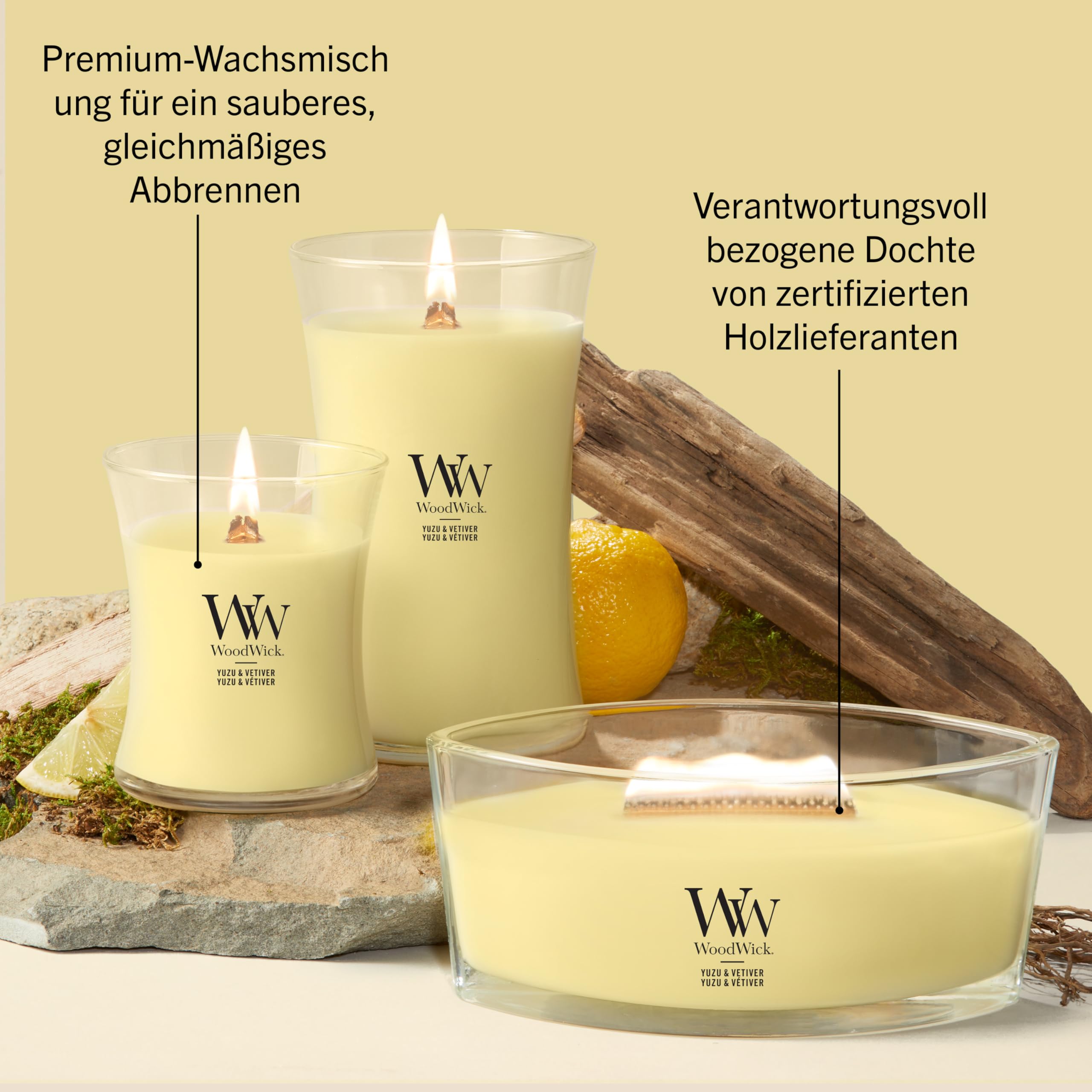 WoodWick | Ellipsenkerze | Yuzu & Vetiver | Tolles Geschenk für Frauen