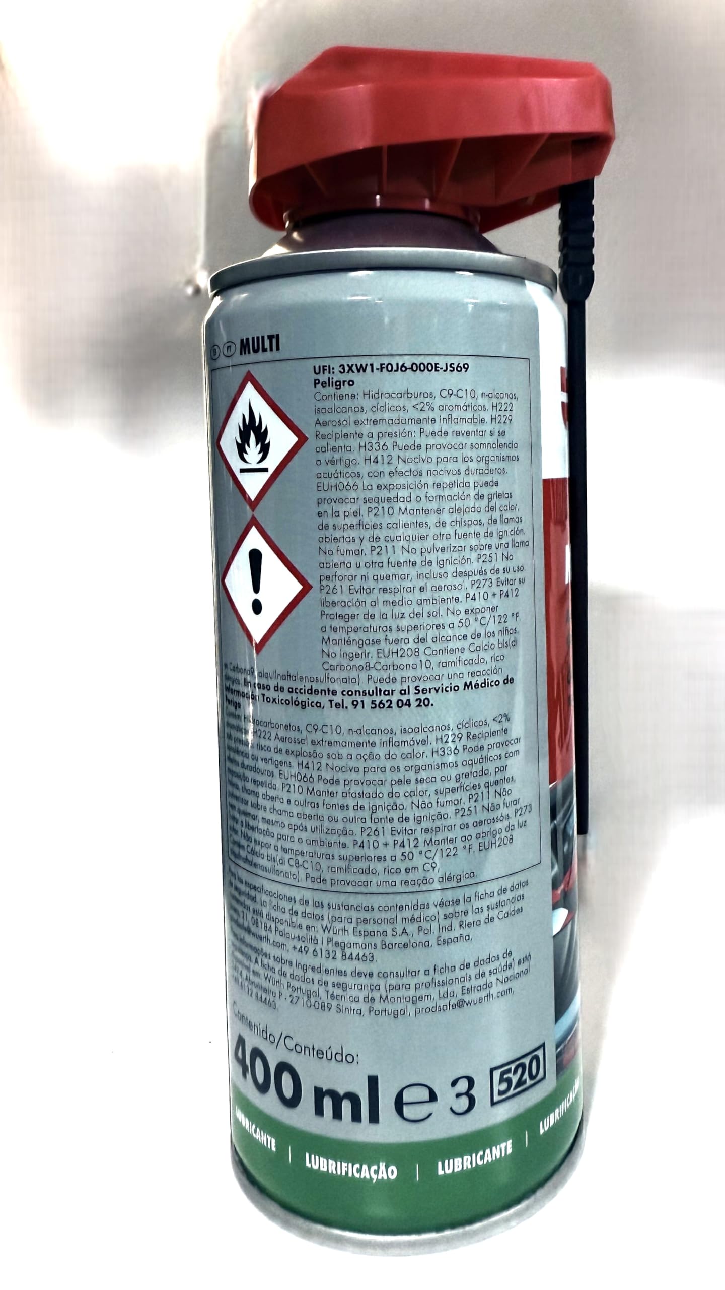 WURTH lubrificante multiuso Spray 400 ml, 2 pakc Aceit Allentamento Universale, Antigripante Super Efficiente, Testa di erogazione Versatile e Precisa Due in Uno