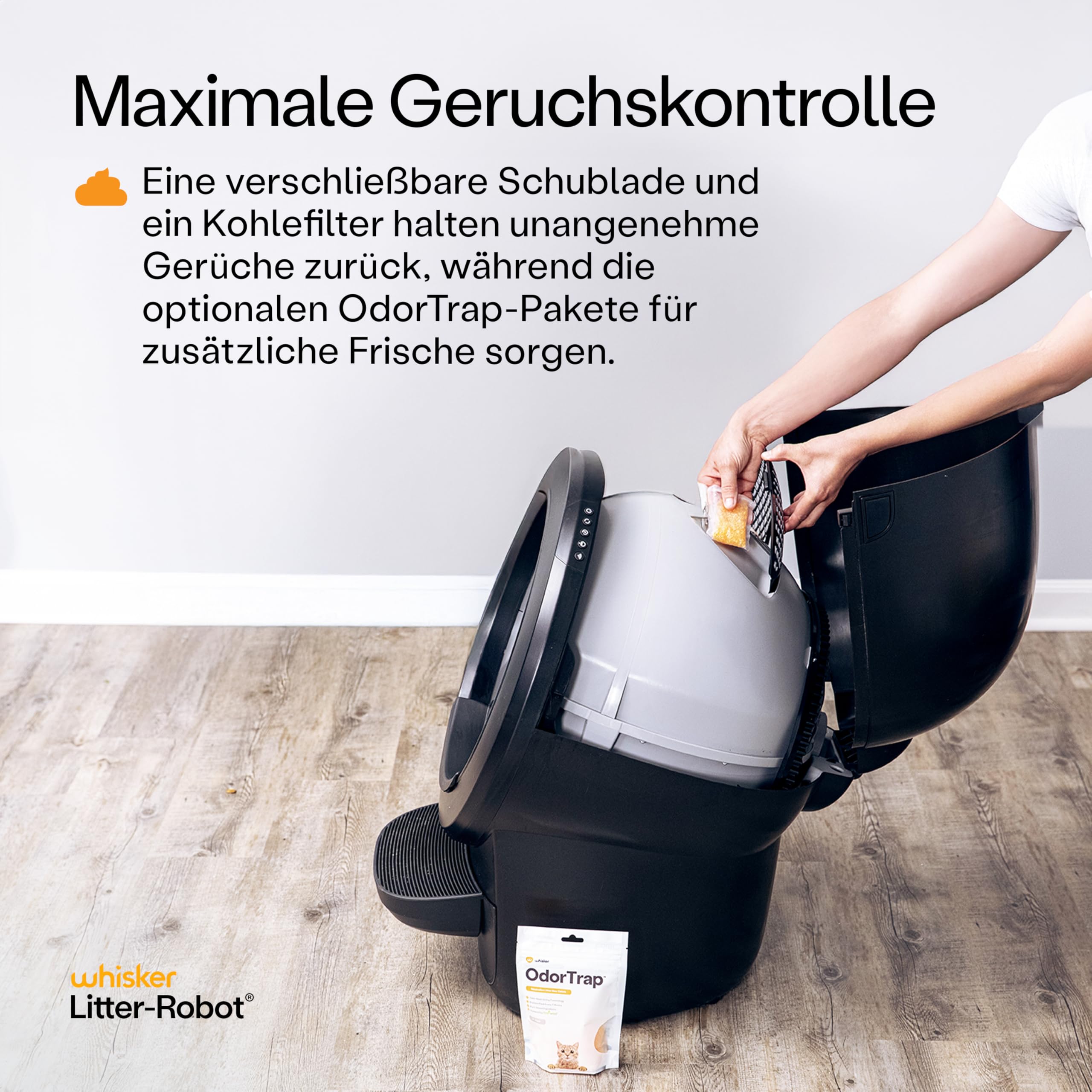 Litter-Robot 4 Beginner Bundle von Whisker, Schwarz - Automatische, selbstreinigende Katzentoilette, beinhaltet Litter-Robot, Zaun, Matte, 3 OdorTrap Nachfüllpackungen & 25 Abfallbeutel