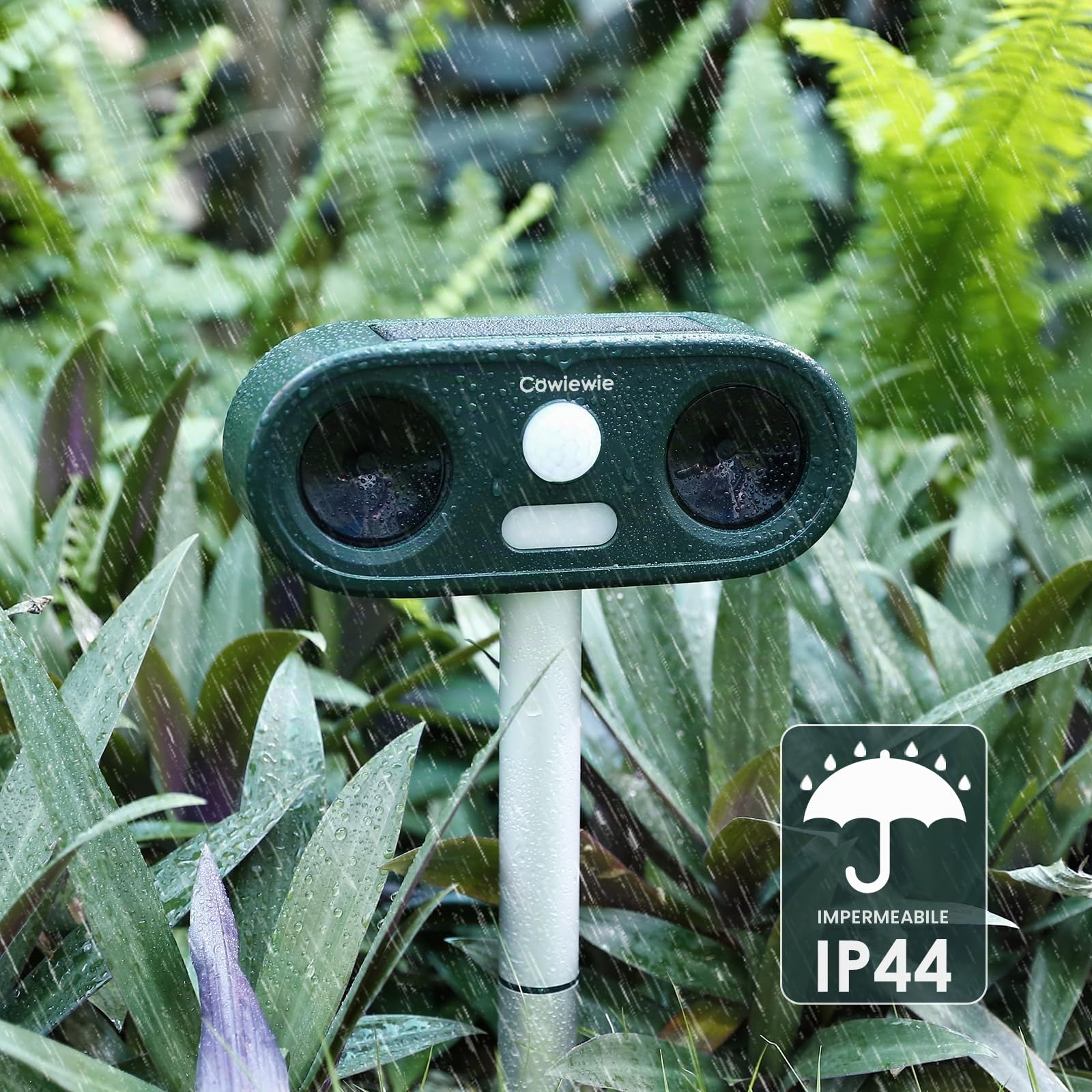 Cowiewie 2 Pezzi Repellente per Gatti da Esterno a Ultrasuoni e Flash LED, Ricarica Solare e USB, Repellente per Gatti Impermeabile per Giardini e Campi - Facile da Installare (verde)