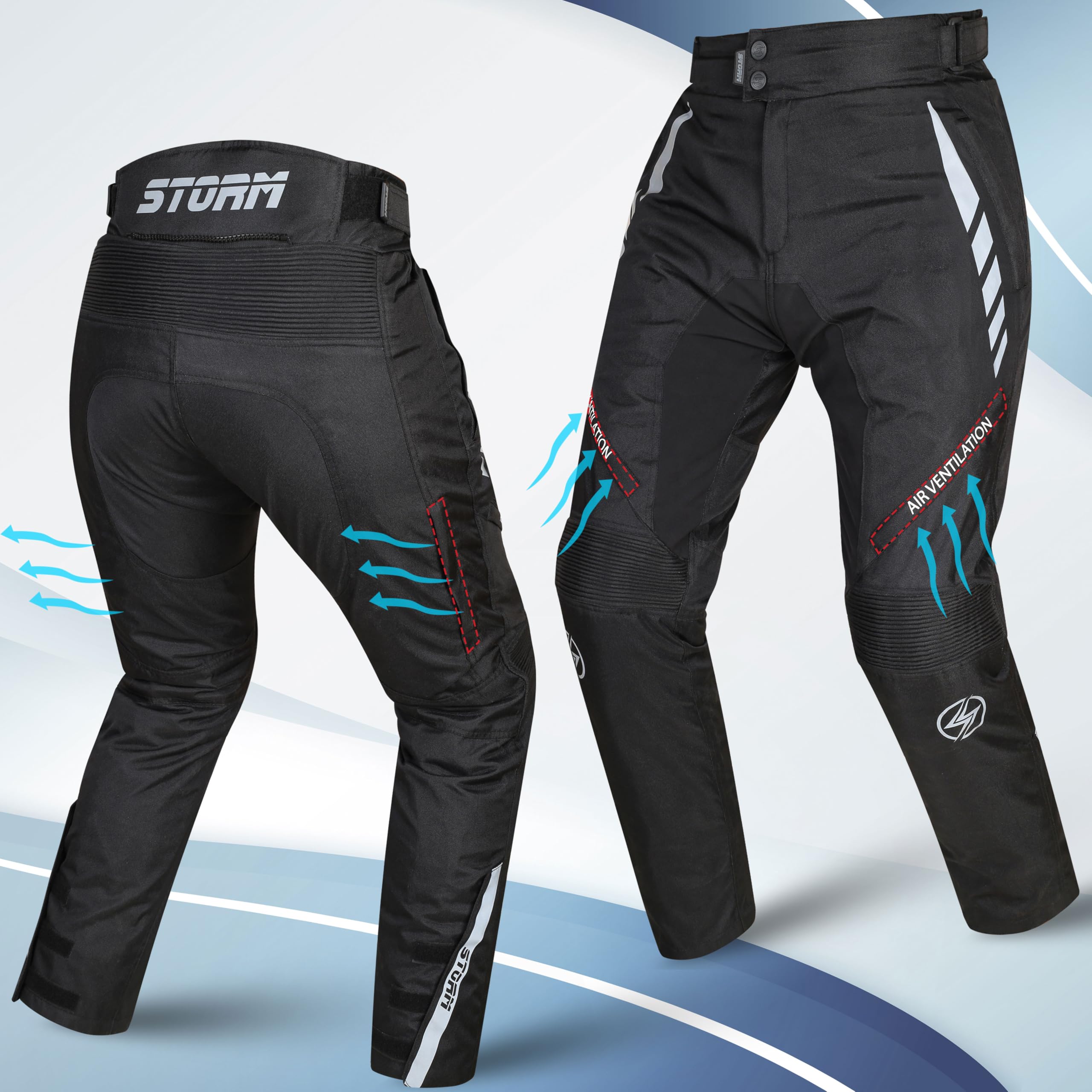 Generico Pantaloni Moto Uomo 3 Strati 4 Stagioni Tecnico con Protezioni CE Rimovibili, Impermeabili con Fodera Removibile