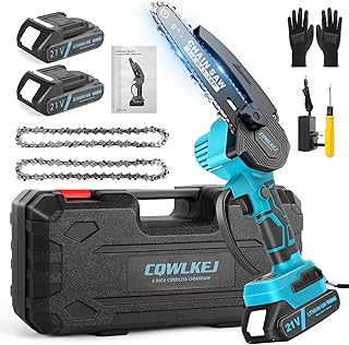 CQWLKEJ Mini Chainsaw 6inch Electric Chainsaw Cordless Pruning Chain Saw with 2PCS Rechargeable Batteries 2 Chains and Carrying Case Portable Battery Chainsaw for Pruning Garden