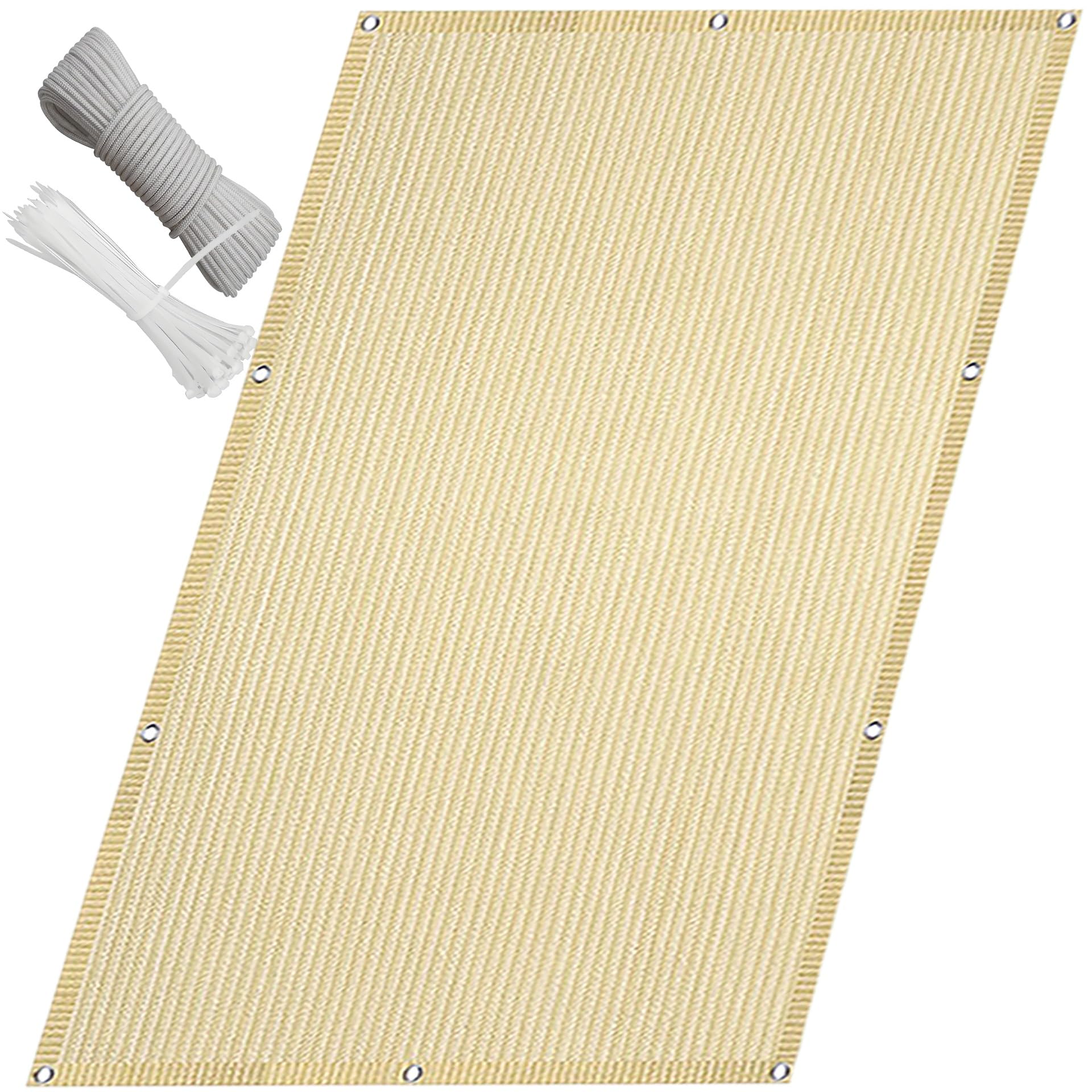 QINLIQIN Windbreak Netting 110 x 300 cm Balcony Privacy Screen Apartment Wind-Resistant, Custom Size 1 Cm Aperture Includes Cable Ties for Backyard Deck Railing Pools, Cream Color