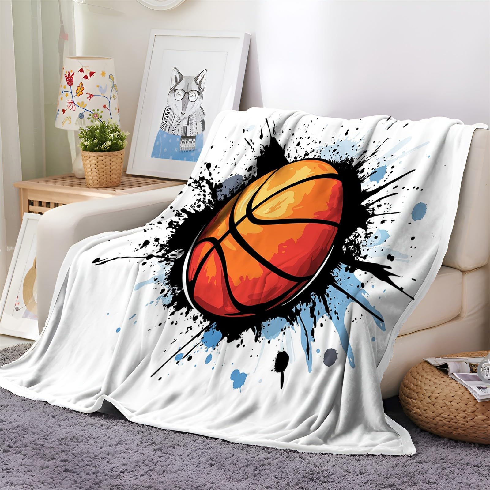 Couverture Polaire Doodle Basket-Ball 180x200 cm pour Chasser le Froid du Lit