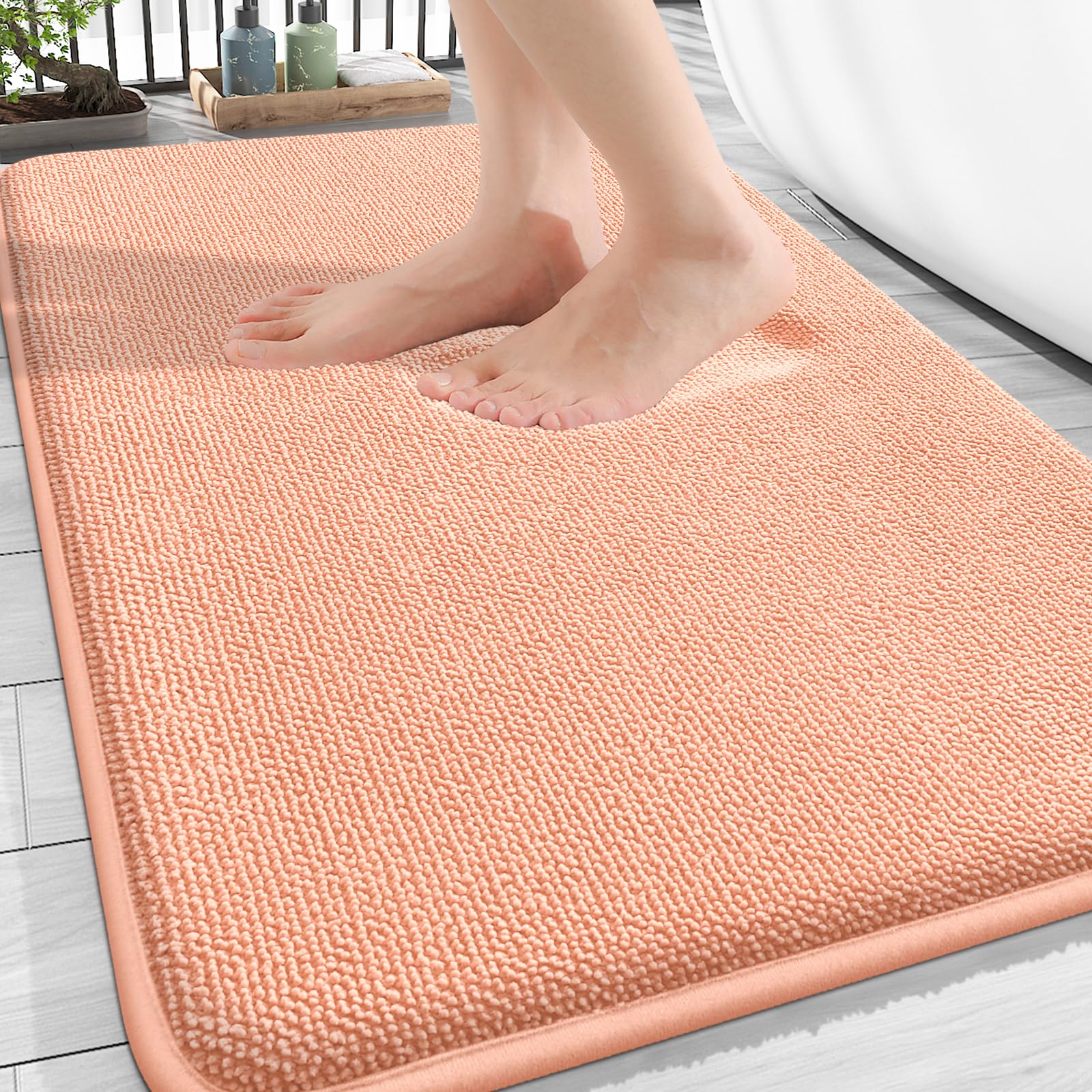 OLANLY Thick Memory Foam Bathroom Rugs 30x20, Absorbent Bath Mat, Peach