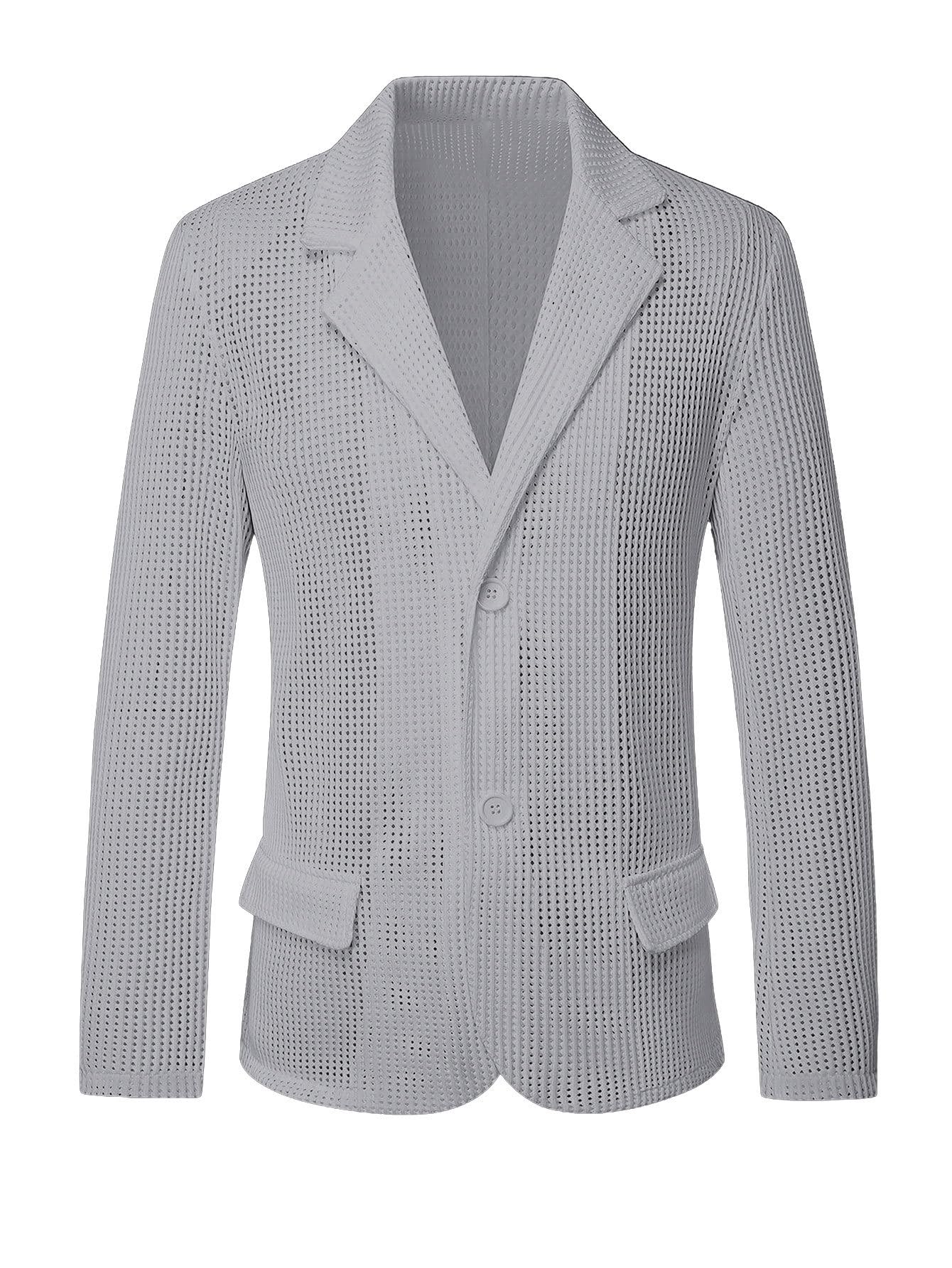 Blazer de Malla para Hombre, Ligero Y Transpirable, Chaqueta Verano, Elegante E Informal, Corte Ajustado, Estilo Deportivo, Mangas Largas, Solapa con Muesca, 2 Botones, Chaqueta Traje para