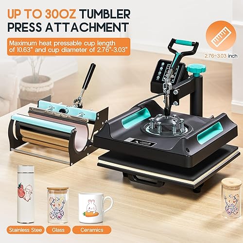 Miniatura 3 de Specraft Prensa de calor combinada 5 en 1, máquina de sublimación digital de 360 de 15 x 15 para camisetas, tazas, sombreros, platos, verde y negro