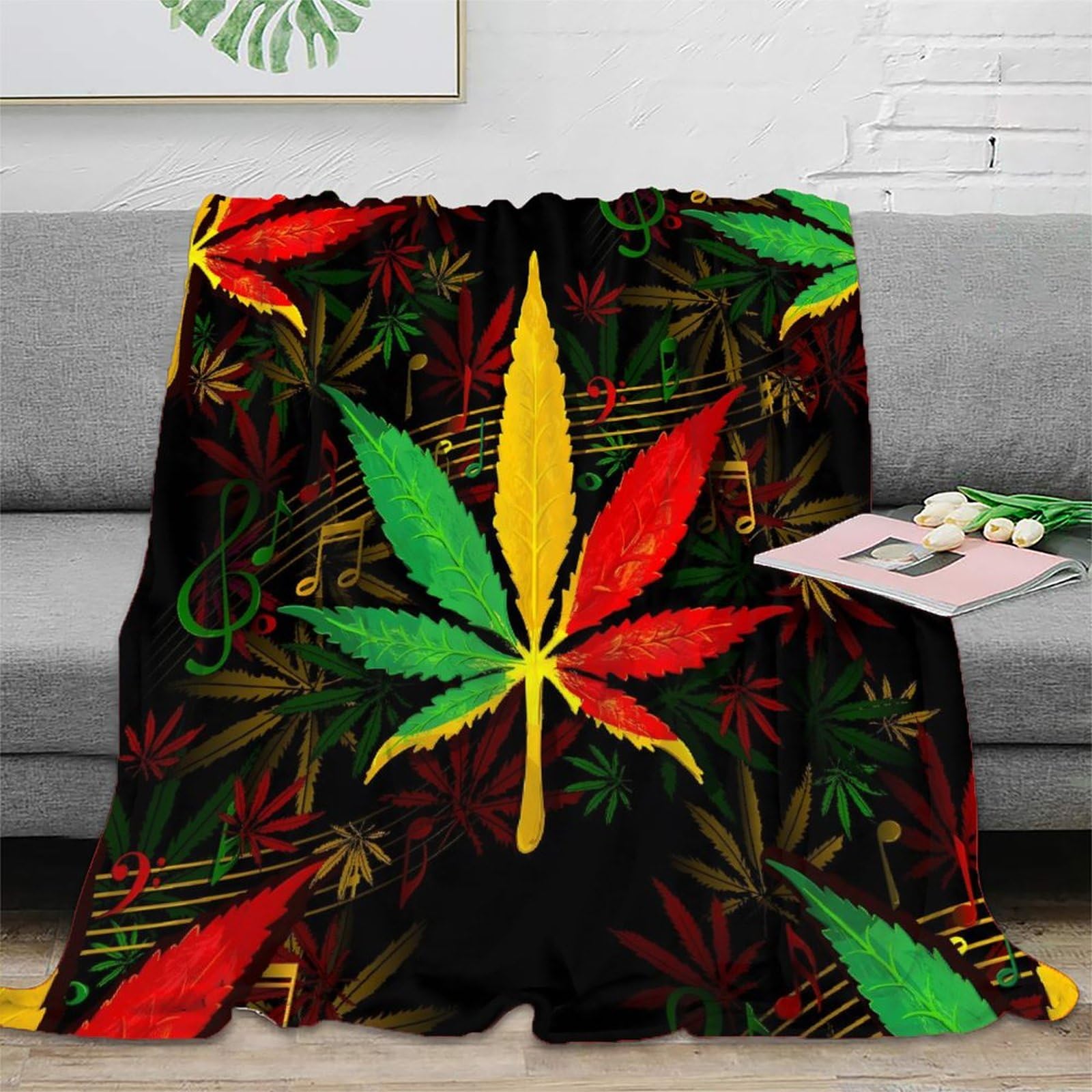 Music Of Jamaica Coperta in Pile 3D, Ultra Morbida Microfibra Reggae Plaid 80x90inch(200x230cm), 4 Stagioni Copridivano Regalo Per Amici Famiglia
