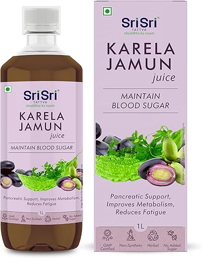 Sri Sri Ayurveda Karela Jamun Juice – Ayurvedic Juice to Help Maintain Healthy Sugar Levels – 100% Natural – No Added Sugar – 1000ml (Pack of 1)