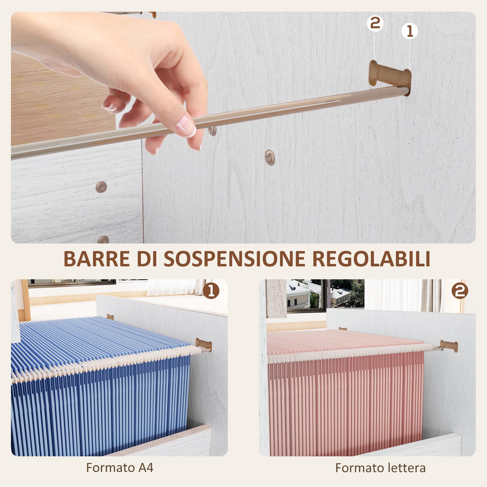 HOMCOM Schedario da Ufficio con 4 Cassetti, Cassettiera Ufficio con Serratura e Chiavi per Lettera/Formato A4, Armadietto Verticale per Casa, 40x42x131 cm, Bianco