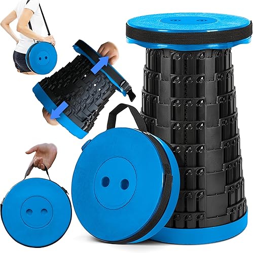 Miniatura 3 de Paquete de 2 taburetes plegables mejorados 2025, taburete plegable portátil máximo de 620 libras, asiento telescópico retráctil ajustable en altura,