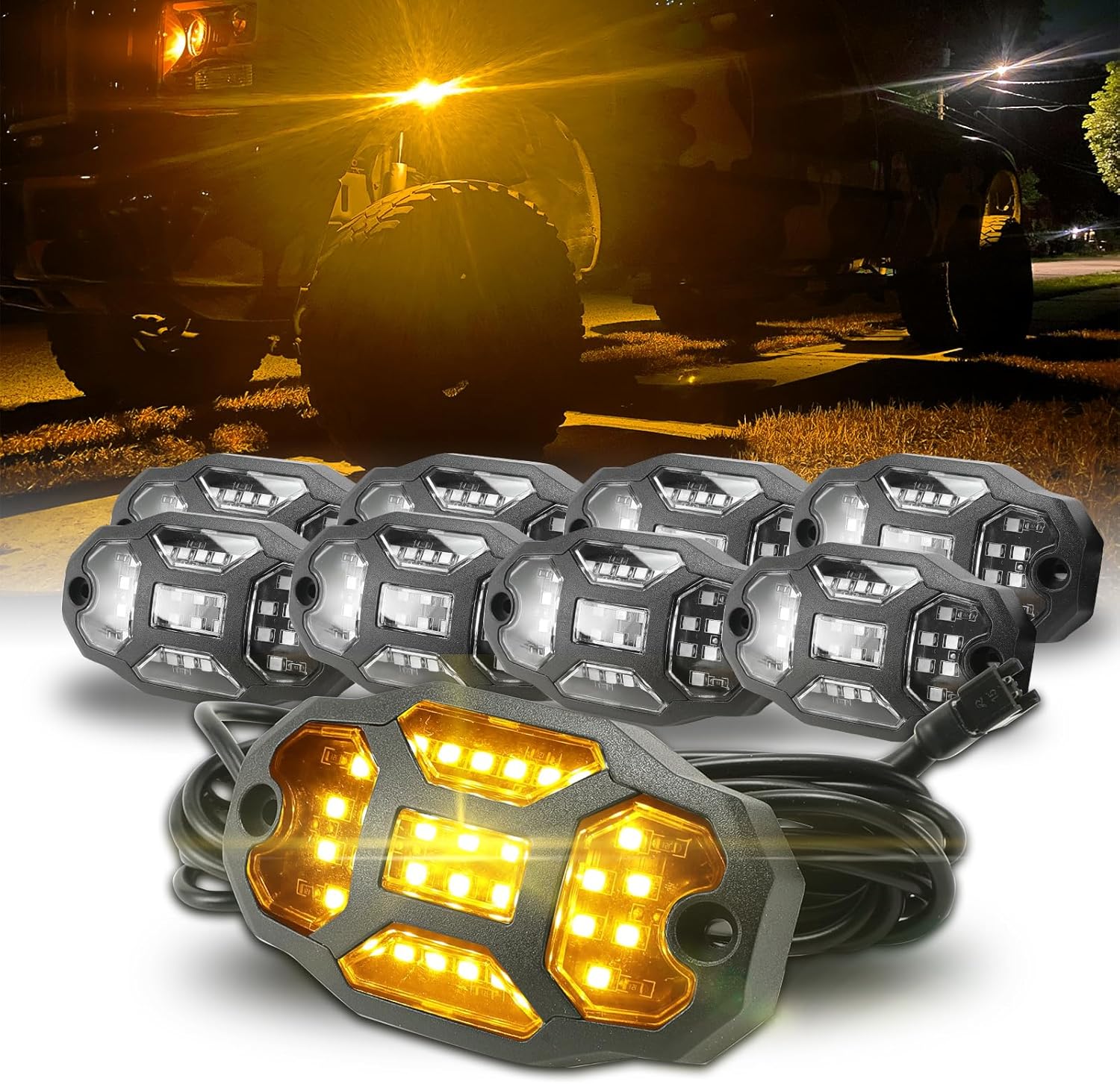 Winunite 12 Pods Blue Rock Lights Wide Angle Underglow Lights with Extension Wires, IP67 Waterproof Fender Lights for Trailer Off Road Truck ATV UTV SUV Motorcycles