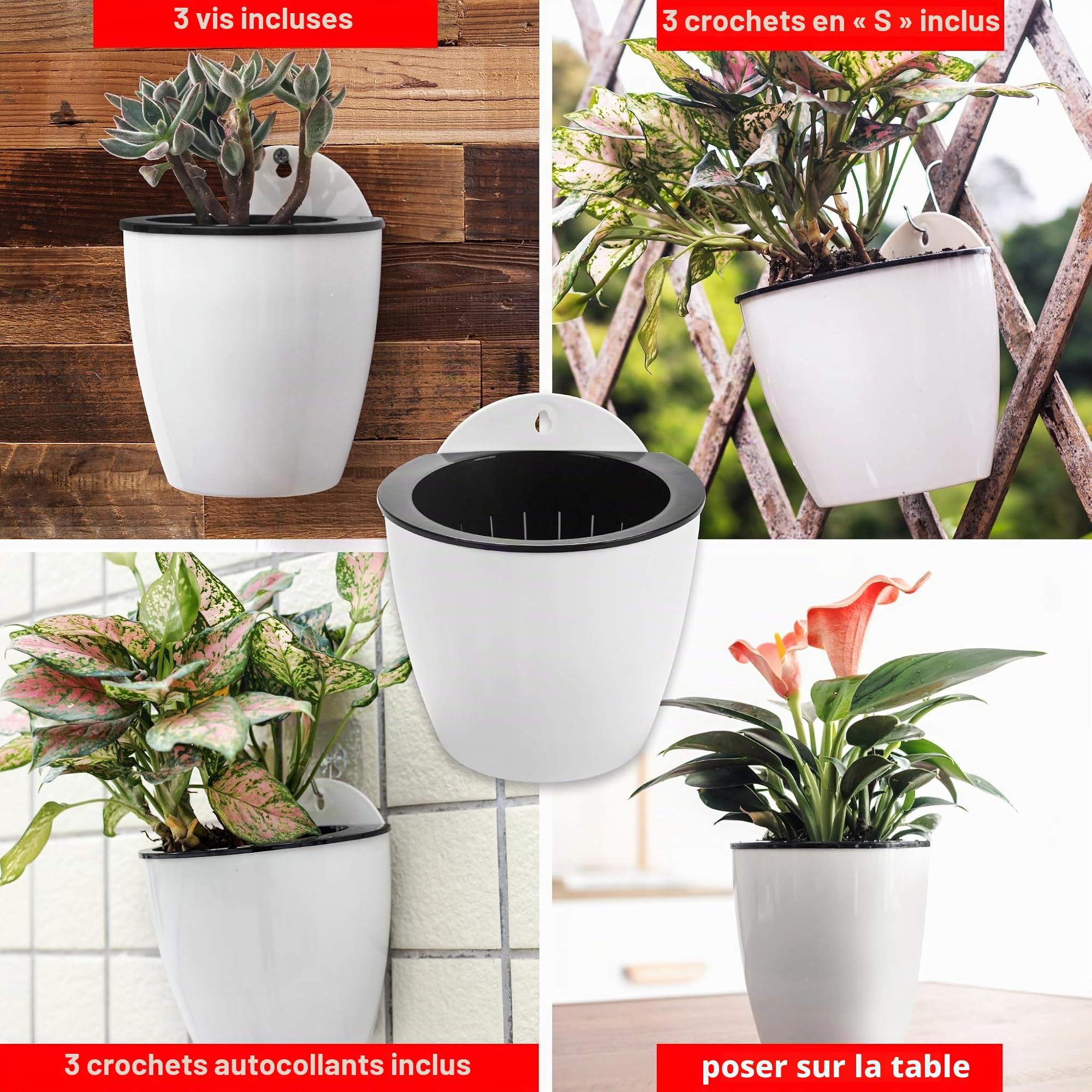 ORIMERC Lot de 3 Pots de jardinière Suspendus à arrosage Automatique Fenêtre de Jardin Verticale Montage Suspendu Herbes de Cuisine Balcon Balustrade Étagère Clôture Chambre Treillis (3*Grand)
