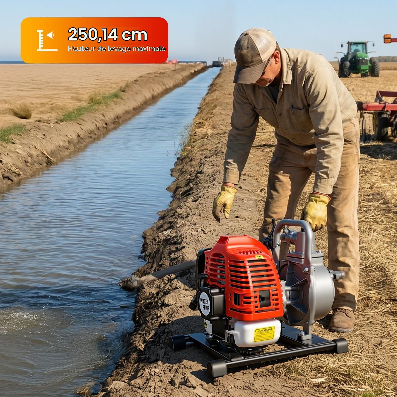 Motopompe Thermique 42.5CC (1.25 kW) - Pompe à Eau Thermique à Essence 9756 L/h (30m) - Pompe de Surface, Arrosage Jardin et Vide Piscine pour Irrigation Agricole Rouge
