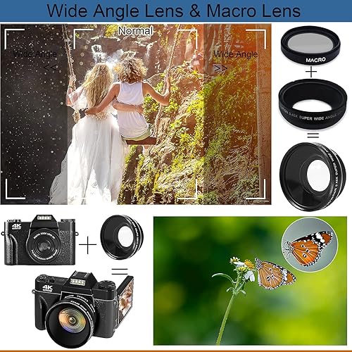 Miniatura 4 de VETEK Cámaras digitales 4K para fotografía Cámara de vlogging de 48MP con zoom digital 16X enfoque manual recargable para estudiantes Cámara