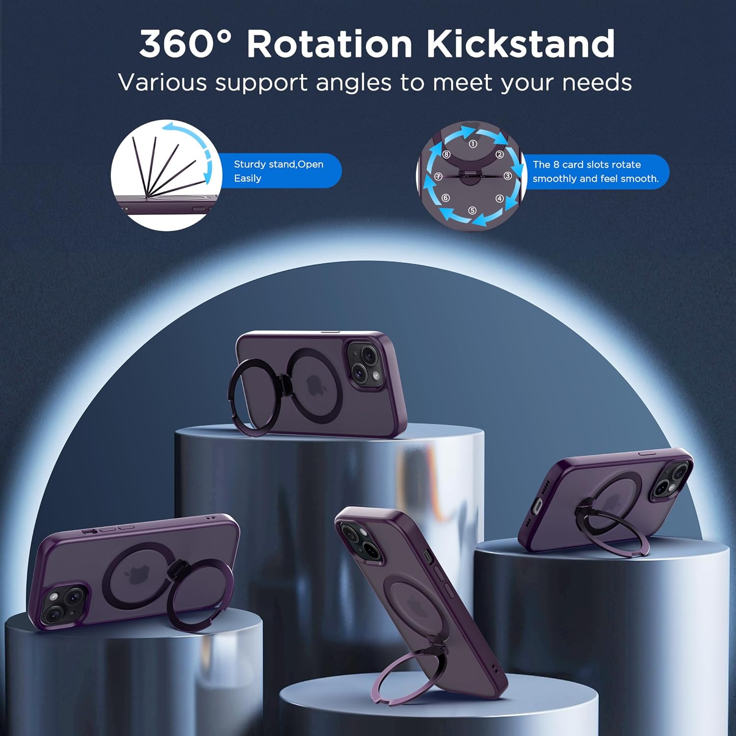 CACOE Magnetic Case for iPhone 13/14 6.1 inch with 360 Rotatable Ring Stand, Compatible with MagSafe Car Phone Mount, Cases Cover Phone Holder for Desk Meeting/Videos Dark Purple - Image 4