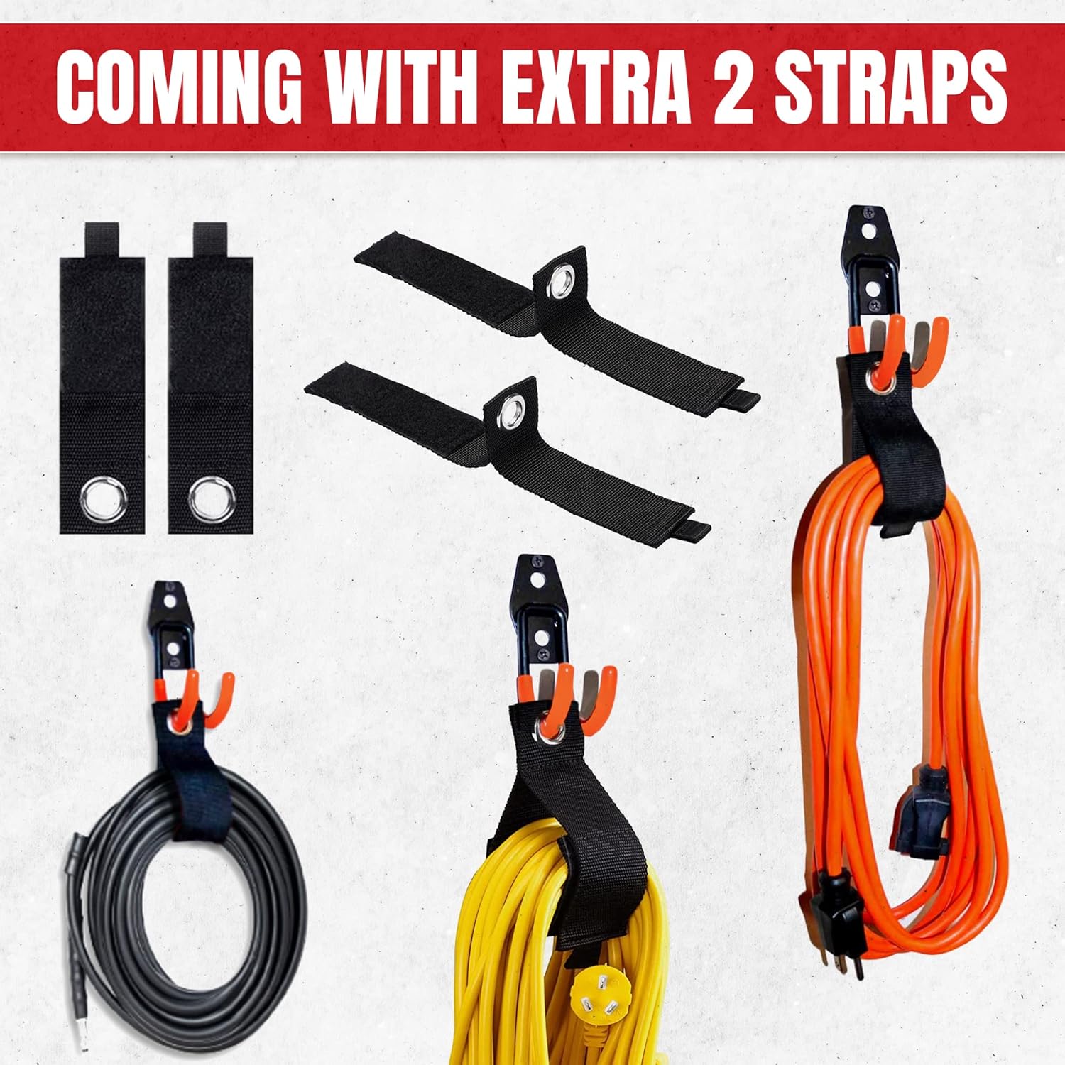 LARITS Garage Hooks for Hanging - 12 Garage Storage Hooks and 2 Cord Straps- 14-Piece Set