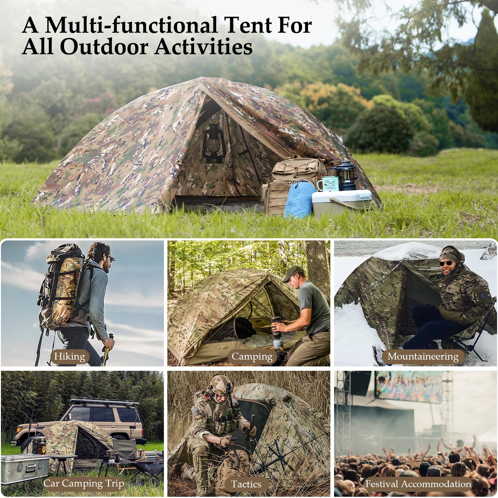 FREE SOLDIER Campingzelt Outdoor Ultraleichtes Einmannzelt In Camouflage, Outdoor-Camping,1 Person Zelt Abenteuer angelzelt einfach aufzubauen und zu tragen moskitoschutz,Wasserdicht