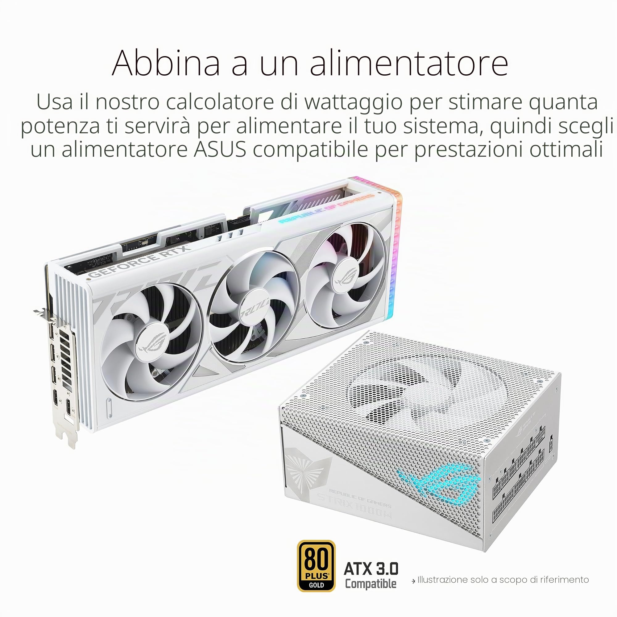 ASUS ROG Strix NVIDIA GeForce RTX 4080 SUPER OC Edition Scheda Grafica 16 GB GDDR6X, 256 Bit, PCIe 4.0, HDMI, DisplayPort, Bianco, ROG-STRIX-RTX4080S-O16G-WHITE