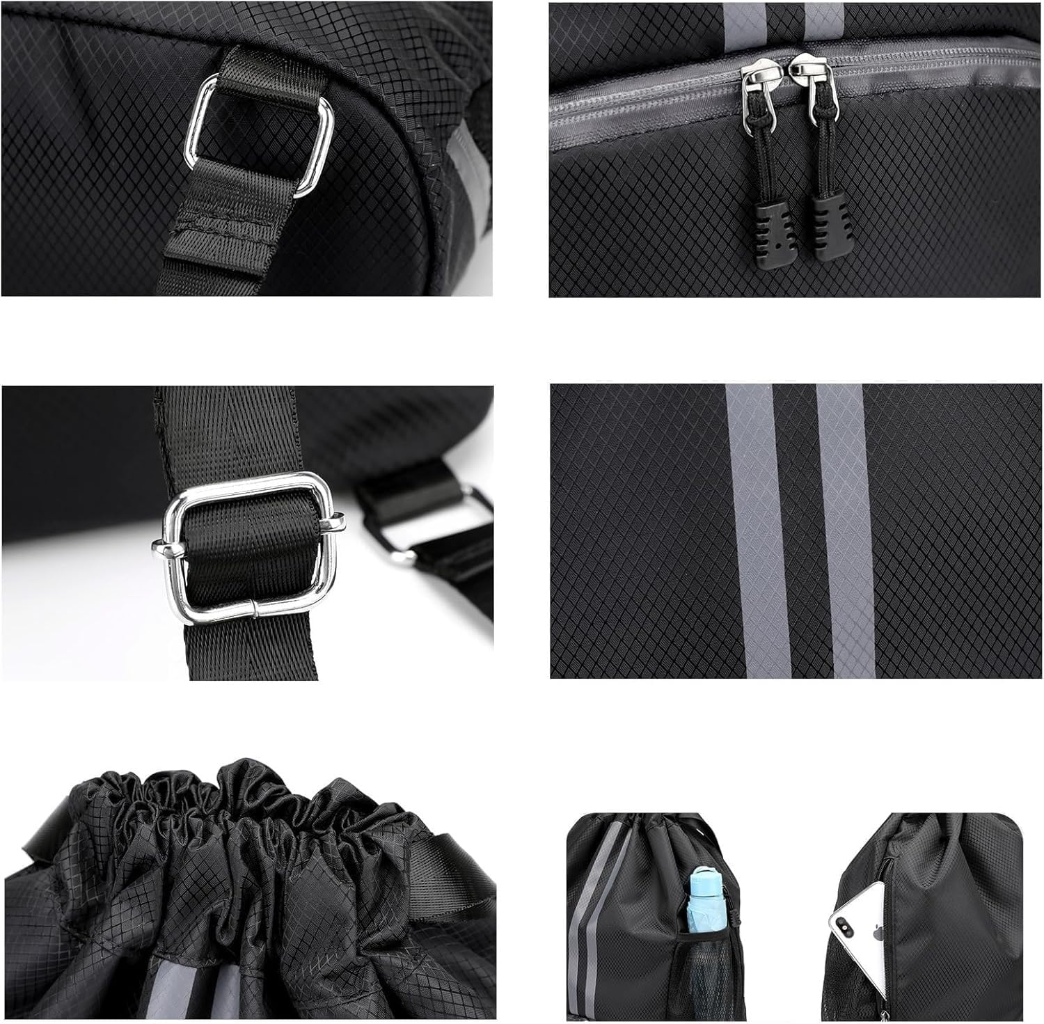 Sports Drawstring Bag Backpack for Men Women - Basketball Bag Gym Backpack Dedicated Shoe Compartment | Waterproof Large Space Gym Bag (Drawstring, Black, 22 Liter) 4