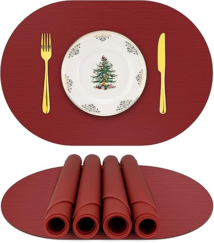 Miniatura 7 de Manteles individuales de silicona, manteles individuales ovalados para mesa de comedor, juego de 4 manteles individuales, antideslizantes, Gris