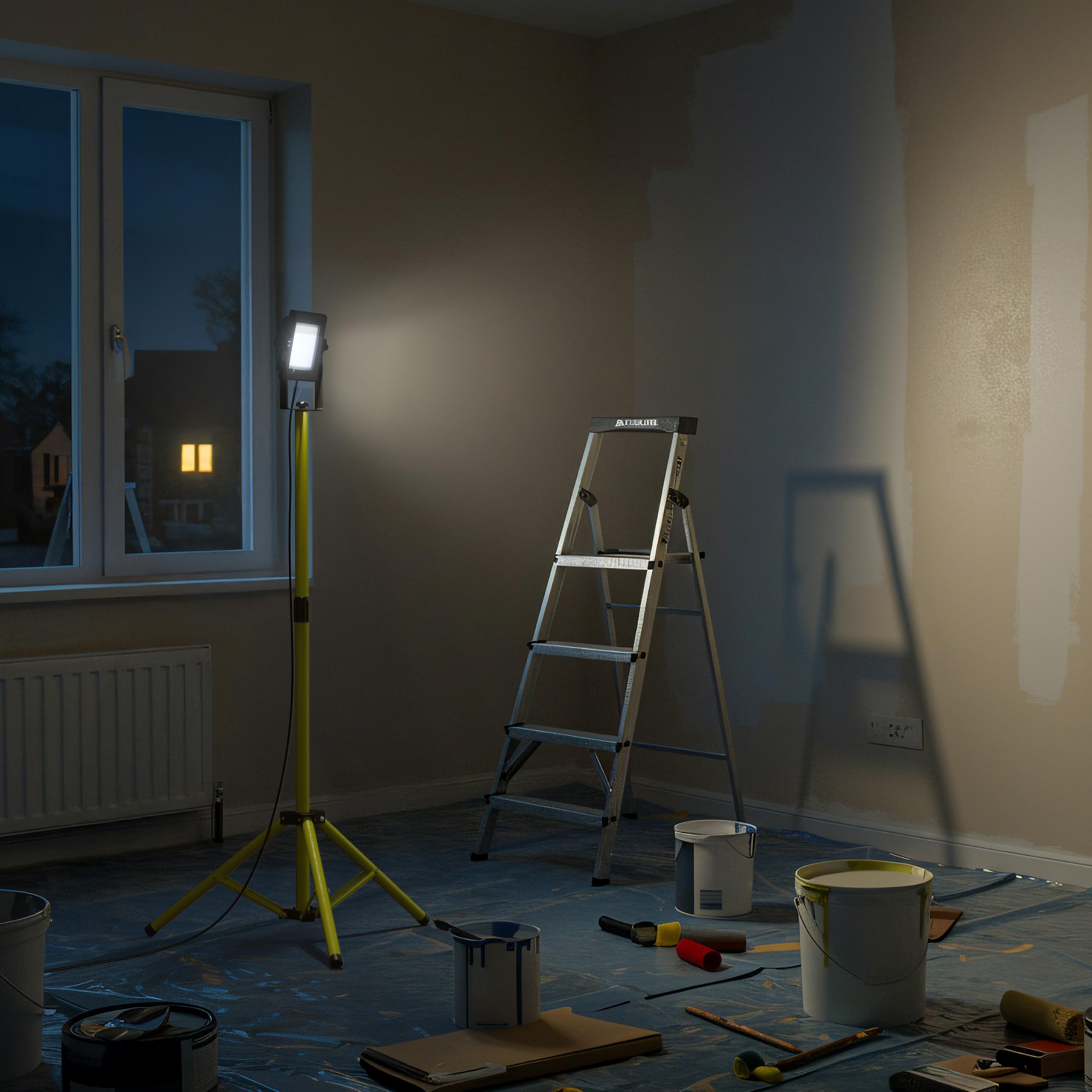 Luceco Treppiede LED a Testa Singola, Sottile, Regolabile, Multiposizione, Pieghevole, Cavo da 2,5 m, Resistente alle Intemperie, Nero/Verde, IP65, 50W, 4000lm, 5000K, EFLDTS50B50