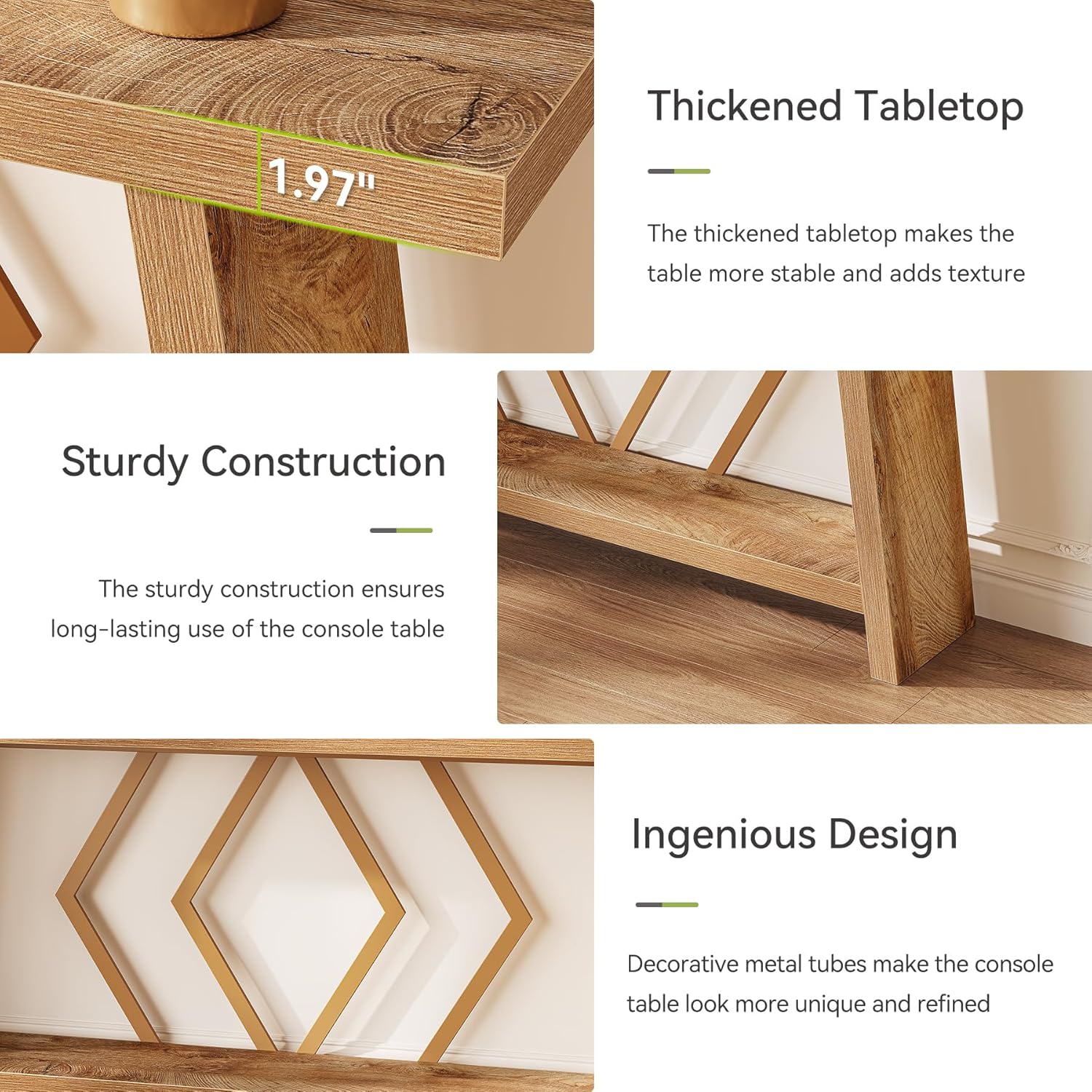 LITTLE TREE 70.9-Inch Console Table, Long Sofa Table Behind Couch, Farmhouse Console with Shelf for Entryway, Living Room, Hallway