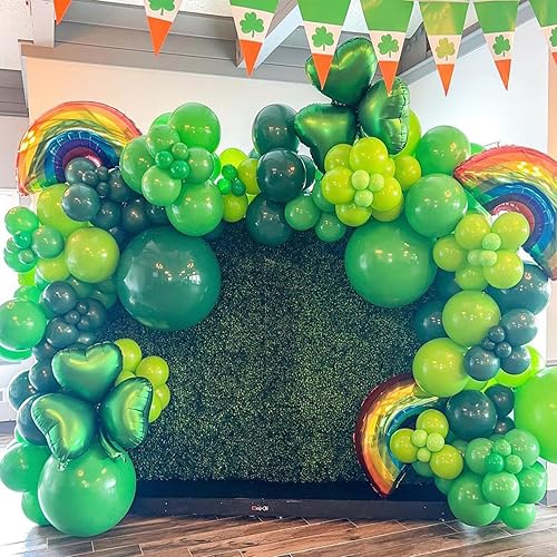 Kit de guirnalda de arco de globos del día de San Patricio, globos verdes, trébol de la suerte, globos de papel de aluminio arcoíris para decoración