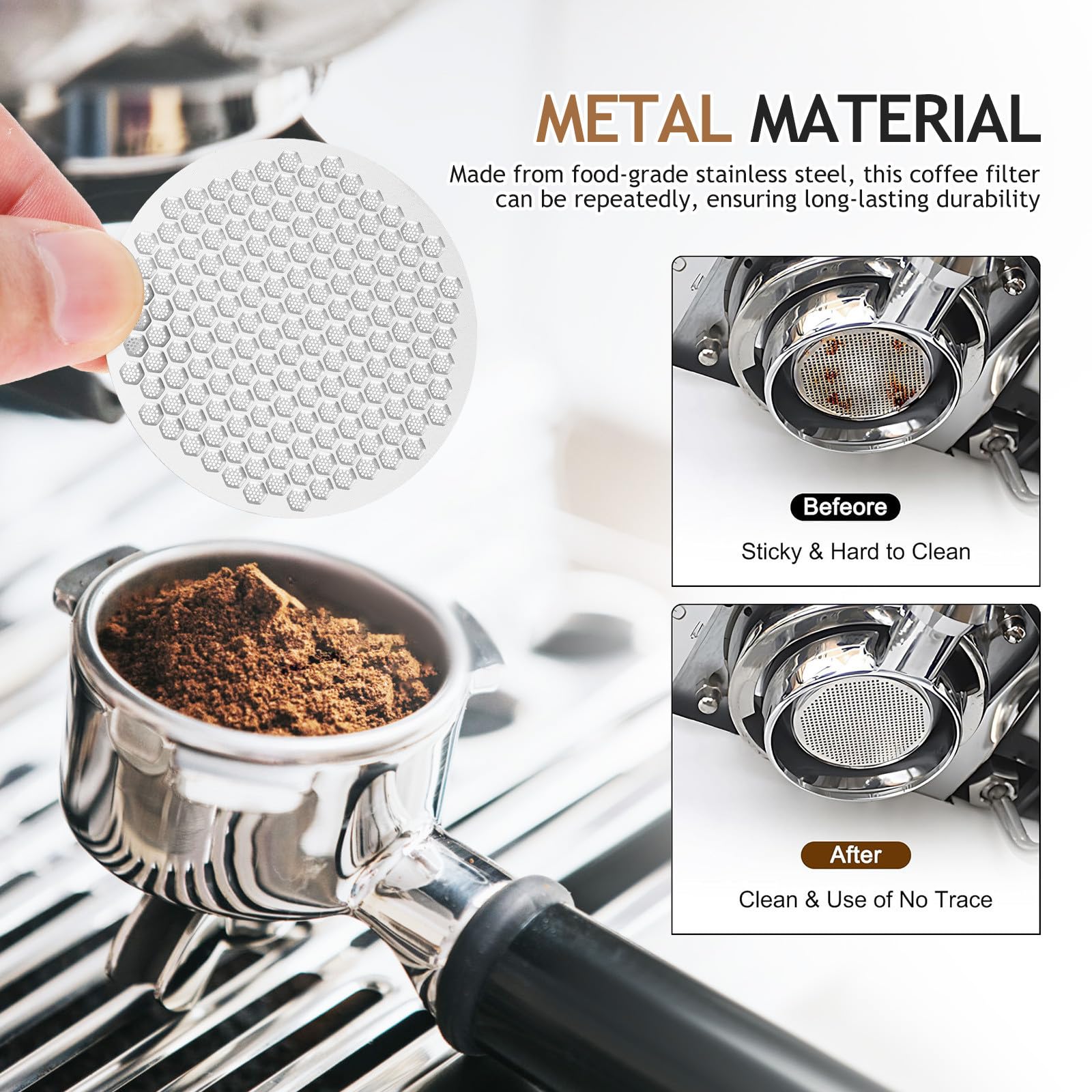 Abaodam Filtro de Café Espresso Reutilizable de Malla Fina de Acero Inoxidable 316, Tamaño Portátil, Excelente Filtración para Máquina de Café, Pack de 2 Unidades