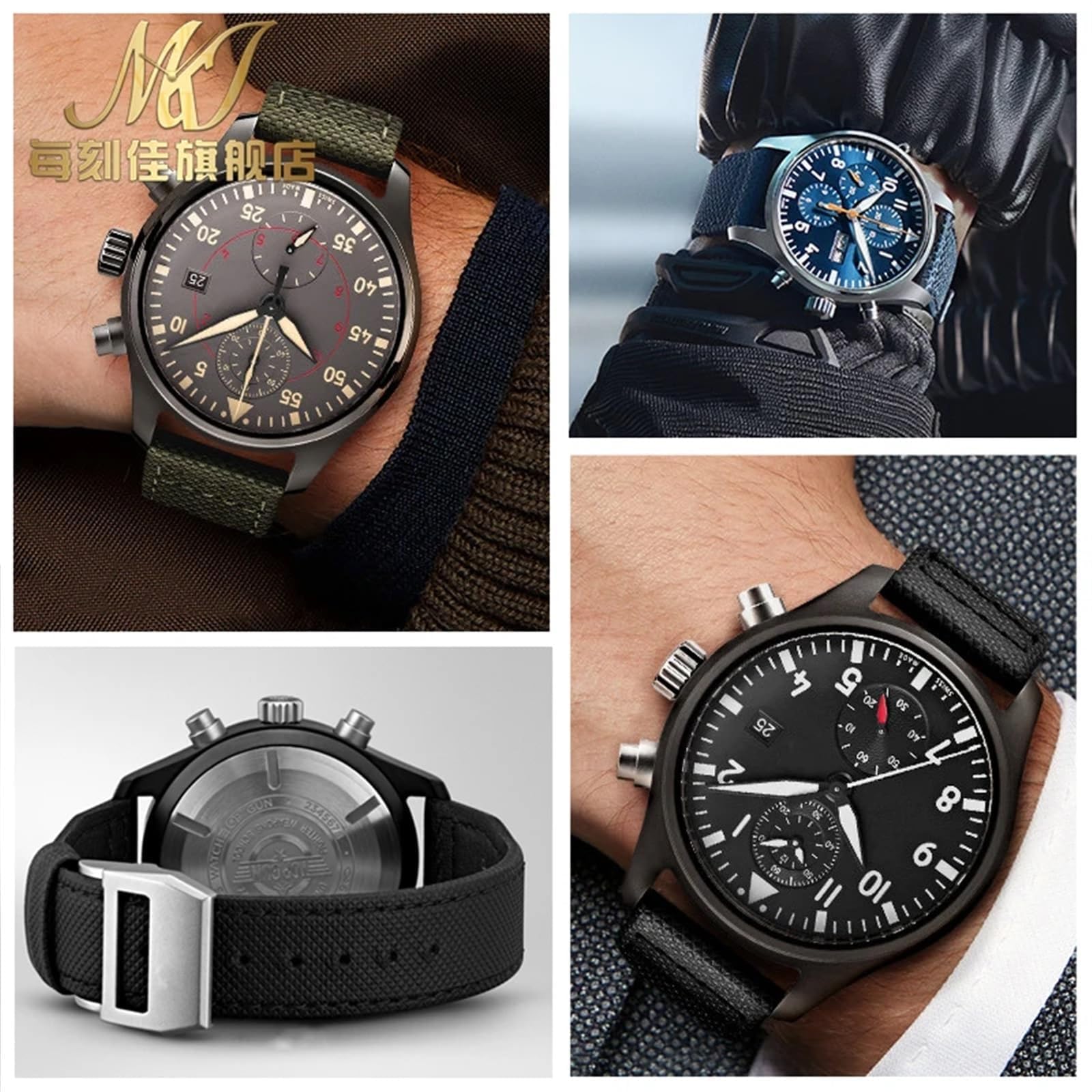 Hochdichtes Nylon-Rindsleder für IWC Pilot Portugal Stoff Uhrenarmband 20mm 21mm 22mm Armband Schwarz Armeegrün Blau Handgelenkgürtel