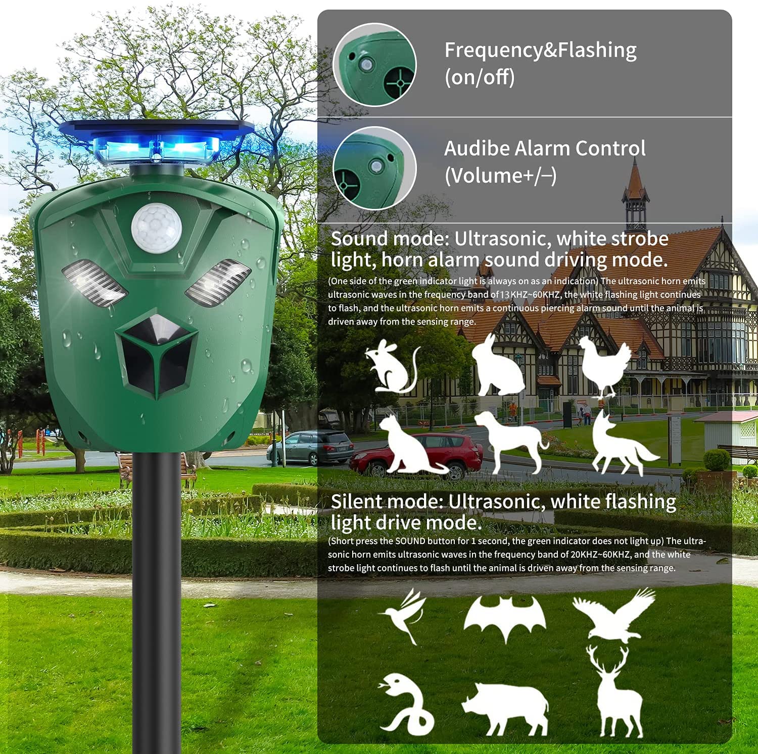 Ultraschall Katzenschreck Mit Bewegungsmelder – 3 Modi, Blitz, Solar/wetterfest, Für Garten & Terrasse