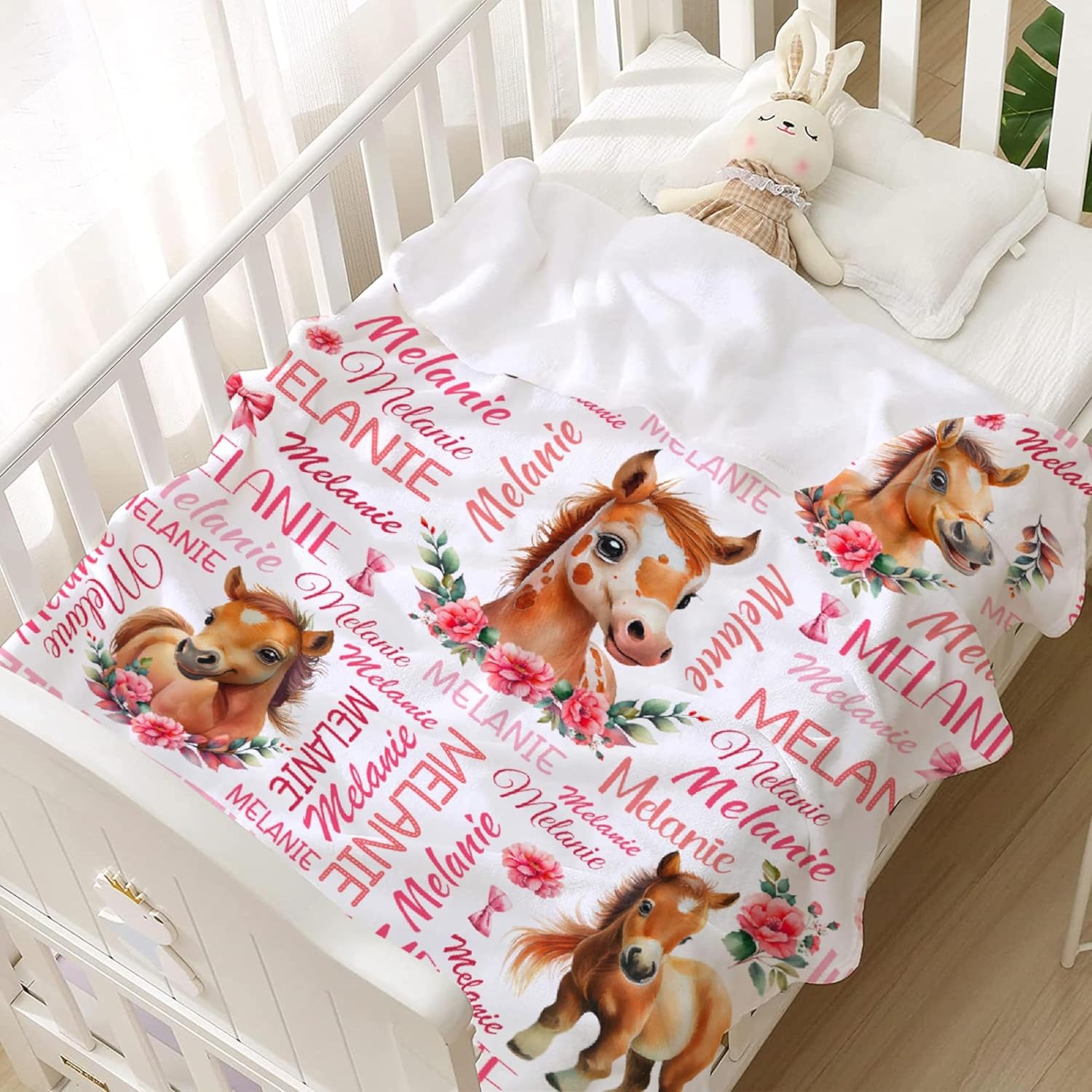 Personalized Horse Blanket for Girls & Boys - Custom Name, Soft Flannel Throw for Newborns to Toddlers - Perfect for Baby Showers & Birthdays