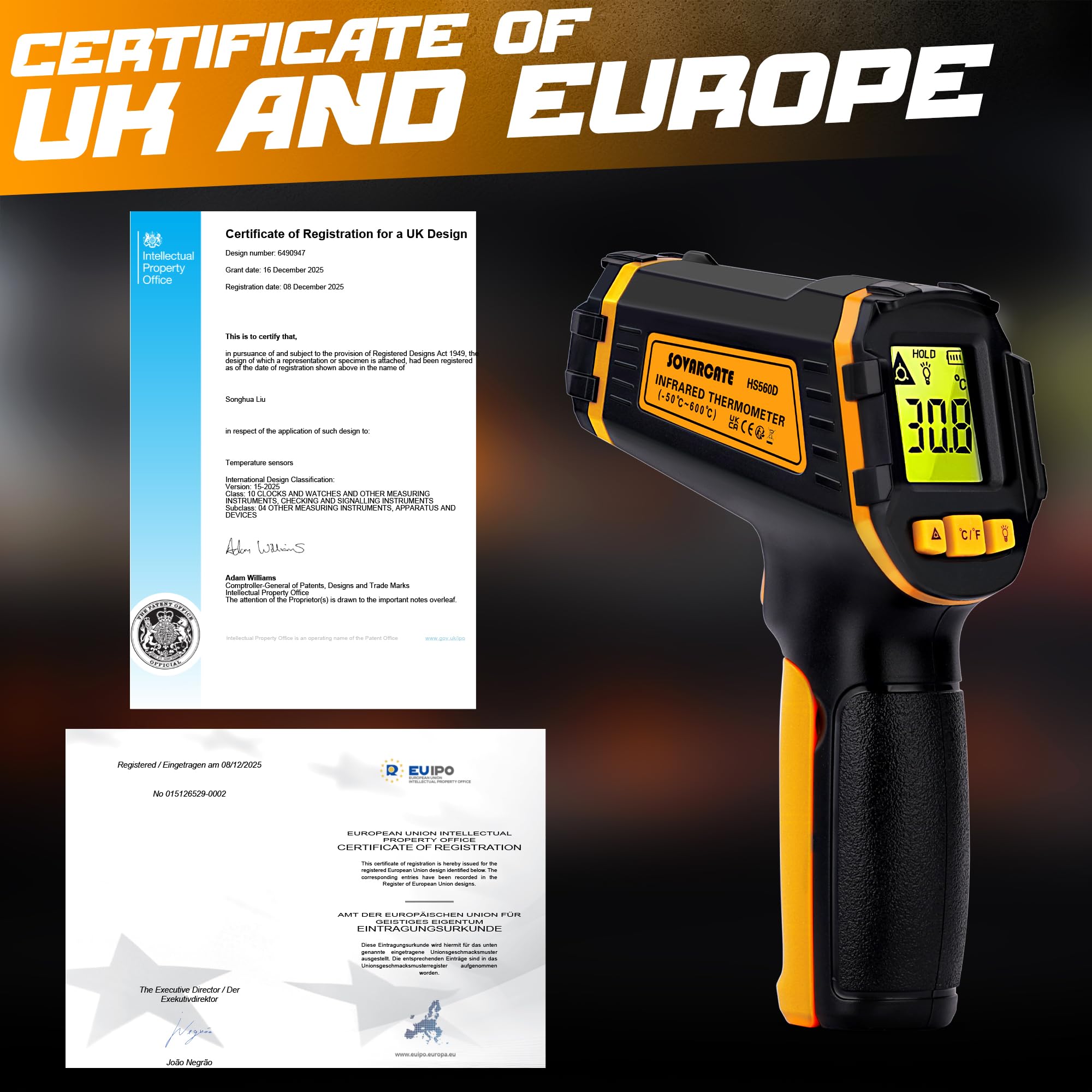 Termometro Infrarossi -50℃~600℃ Laser Digitale Senza Contatto per Cucina, Forno, Alimenti