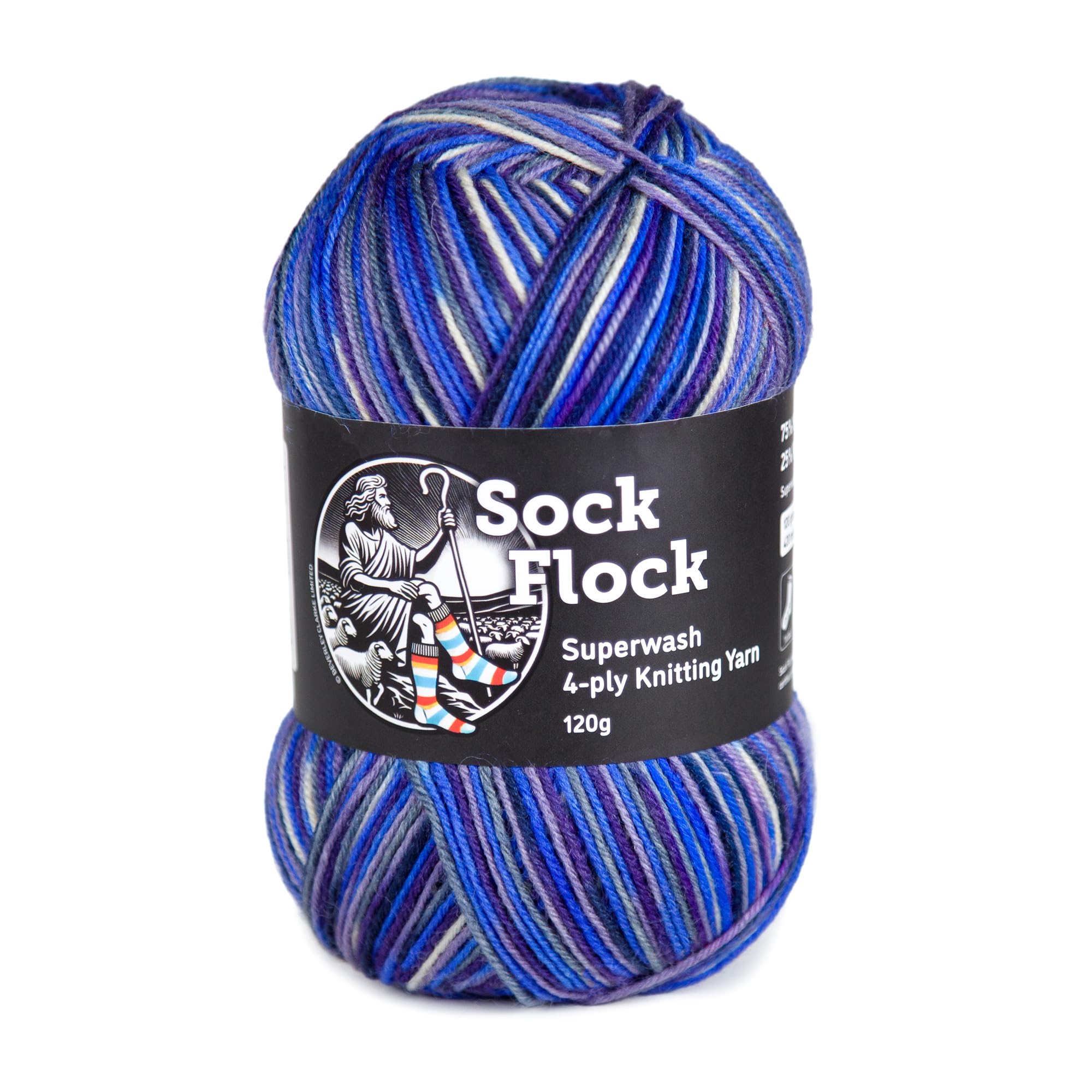 Sock Flock 120g 4-ply/Fingering Sock Yarn, New Zealand Wool 75% / Polyamide 25%, Machine Washable (420m/459y) - Blue Moon