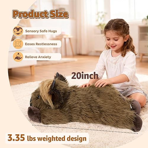 Miniatura 5 de Onsoyours Animales de peluche originales de vaca de las tierras altas calentables y pesados, 3.35 libras de peluche para microondas para aliviar el