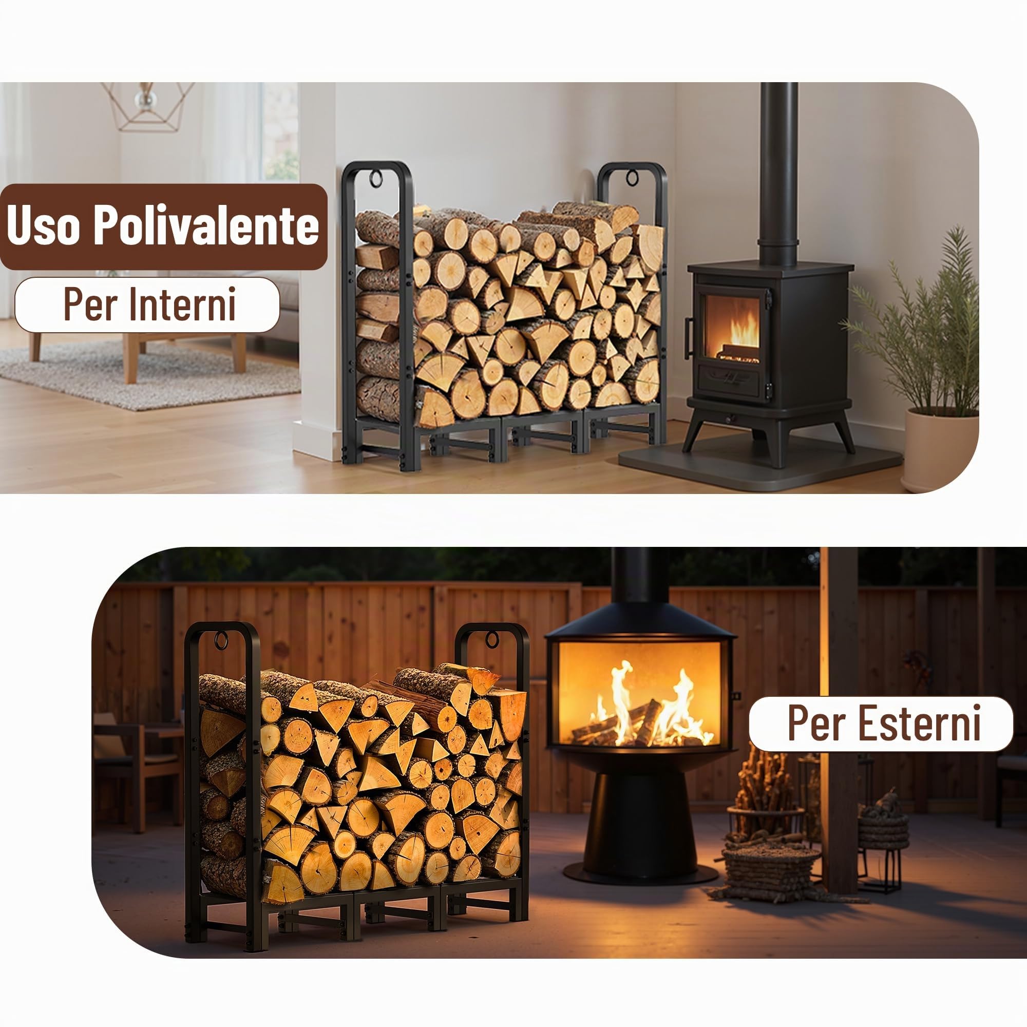 Amagabeli Garden Home 1.2m Legnaia da Esterno Portalegna per Camino Porta Legna per Legna da Ardere Impieghi Gravosi in Metallo Portalegna da Esterno Accessori per Attrezzi Nero