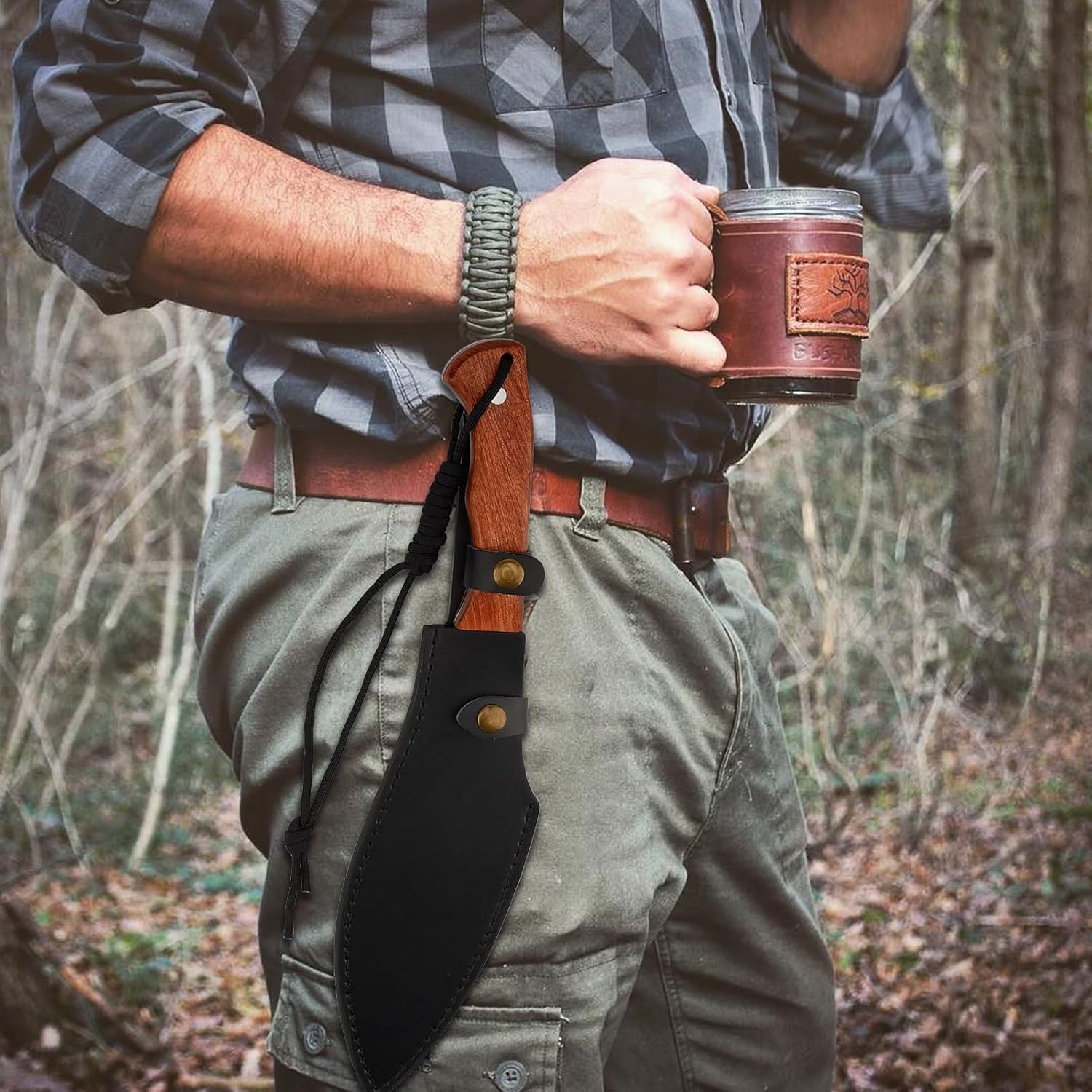 Survival Hunting Knife with Leather Sheath, 15 inches Fixed Blade Tactical Kukri Knife for Camping, Outdoor, Bushcraft - Image 6