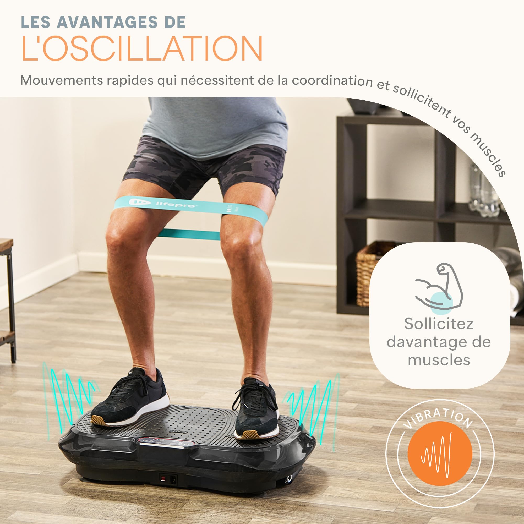 Lifepro Machine d'exercice à Plaque Vibrante Plateforme de Fitness avec Bandes en Boucle Télécommande