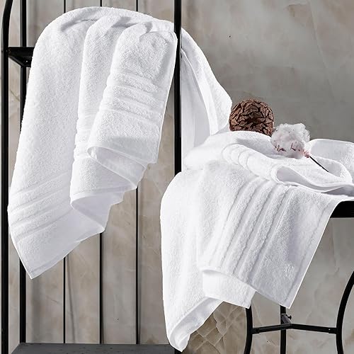 Miniatura 5 de Hawmam Linen Toallas de baño grandes jumbo, suaves y absorbentes, toallas de 100 % algodón prémium, 35 x 70 pulgadas, 2 unidades (color blanco)