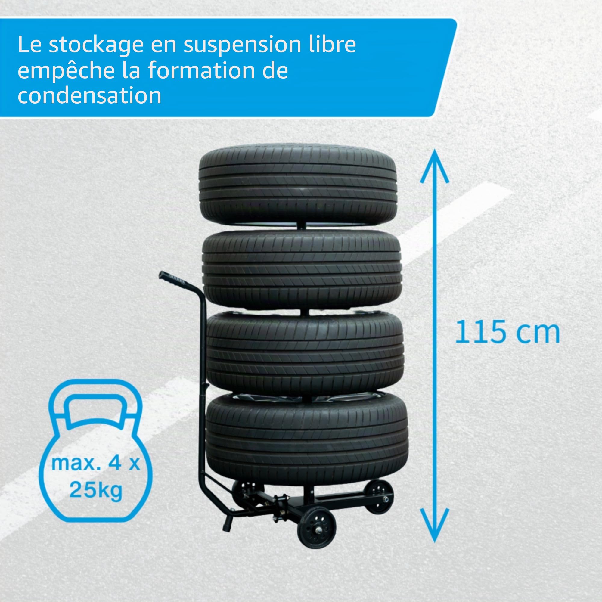 cartrend Cotons de jante, arbre de jante mobile avec housse de protection pour pneus, jusqu'à 255 mm de largeur, coussinets pour protéger les jantes