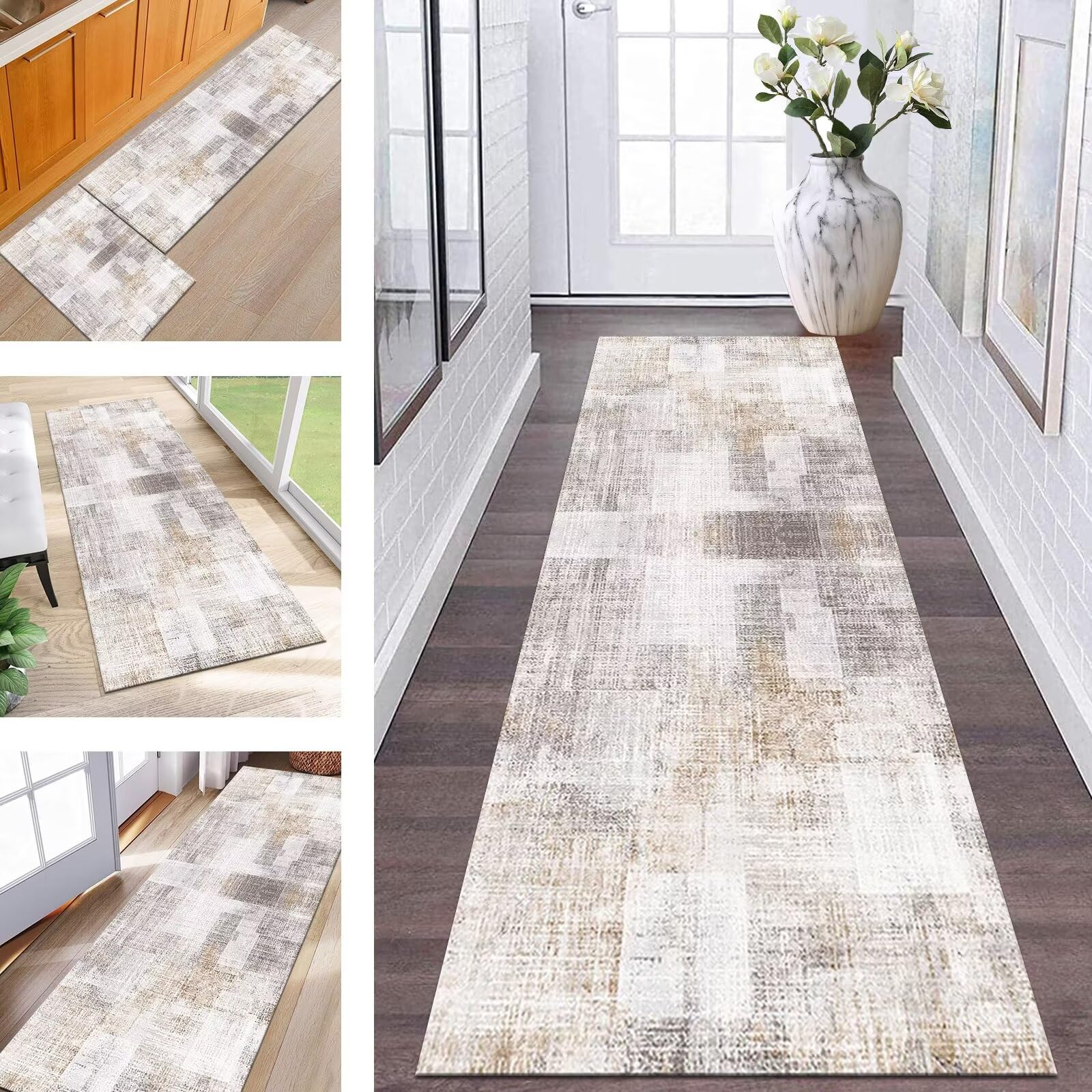 Tapis de couloir lavable antidérapant 70x200 cm vintage polyester