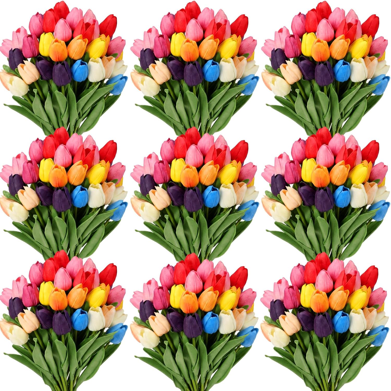 Yunlly 200 Pcs White Artificial Tulips Bulk PU Faux Tulips with Stem Bouquet Centerpieces Fake Flower for Wedding Arrangement Bouquets Party Decorations(Colorful)