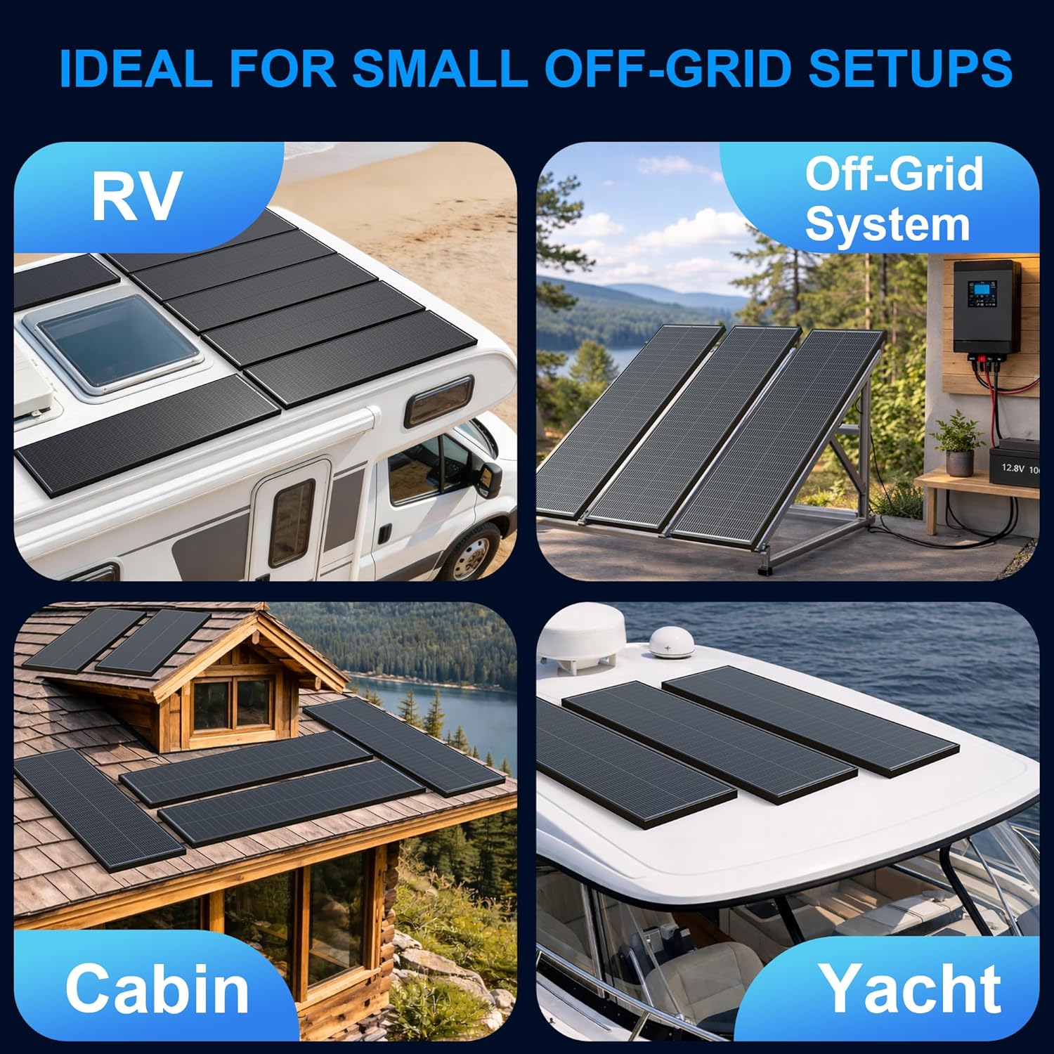 ACOPOWER 100W 12V Ultra Slim Solar Panel, 25.4% N-Type Monocrystalline Panel with Solar Connectors, Black Frame for RV Marine