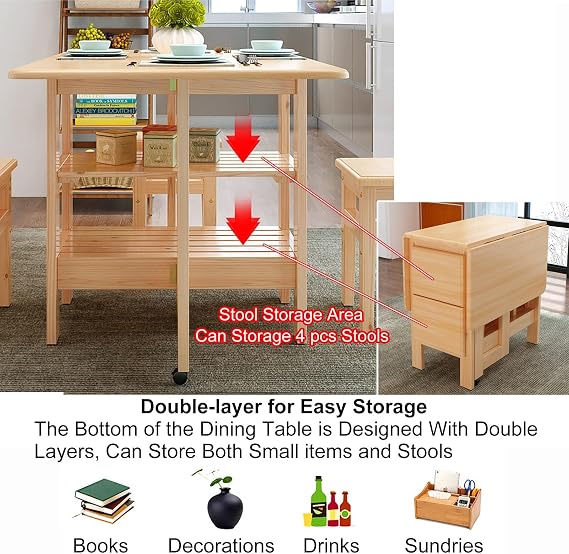 Folding Dining Table Large Table Set 4 Dining Table for 4 Persons, Dining Table Table Chair Set Dining Table Set 4 Seater