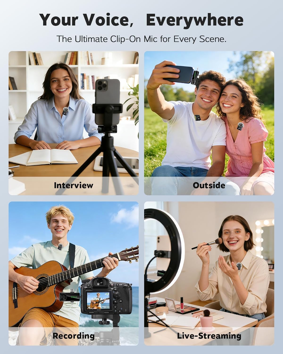 Wireless Mini Microphone for iPhone, Android, Cameras, Lavalier Lapel Microphone with Noise Reduction, Dual Digital Display Mics with 20H Battery Life for Video Recording, YouTube, Vlogging
