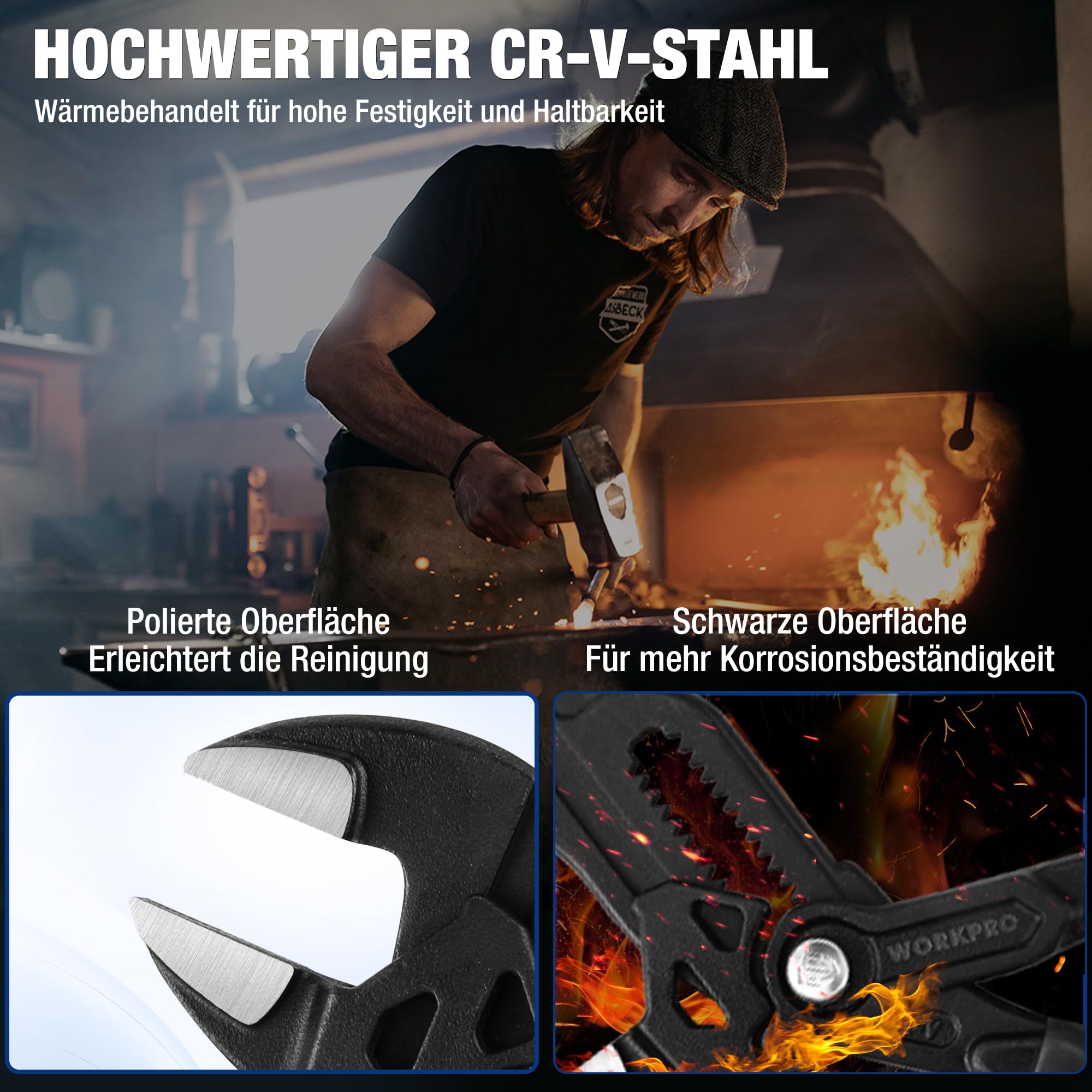 WORKPRO Zangenschlüssel-Set 2-teilig, 180mm & 255mm, Rillengelenkzange ohne Zähne, Hochwertiger Cr-V-Stahl, Paralleles Backendesign mit Doppelten Arbeitssparenden Griffen