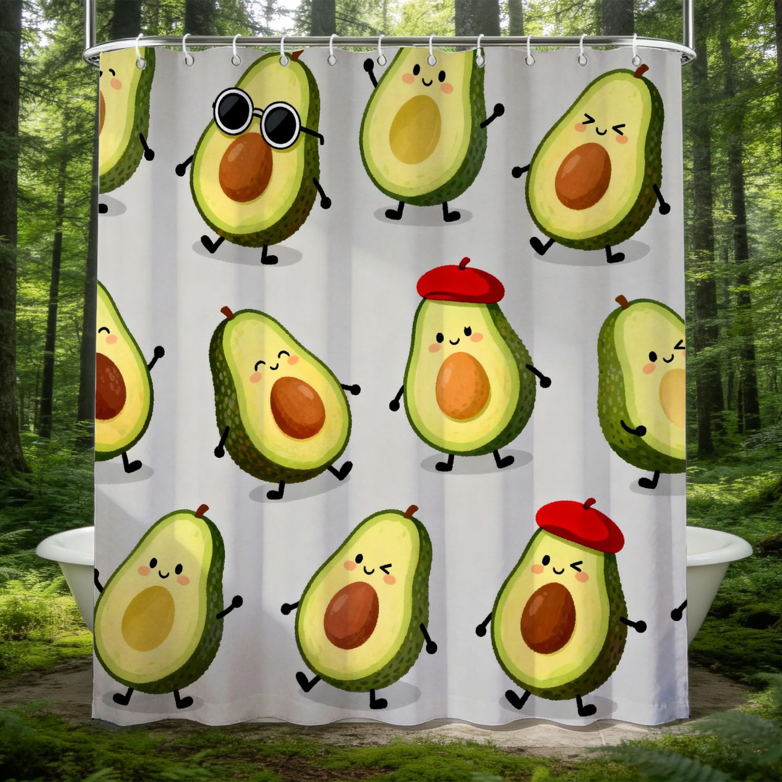 Hongduo 3D Cartoon Avocado Shower Curtain for Stalls Bathtubs Fruit Illustration Bathroom Decor Shower Curtain Set Polyester Fabric Waterproof 180x200cm/71X79 Inch with Hooks