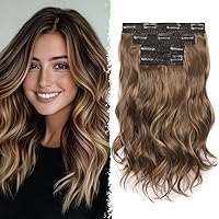 Vista 11 de 4 extensiones de cabello sintético con clip, extensiones de cabello rizado de 20 pulgadas de largo con clip (color: marrón medio)