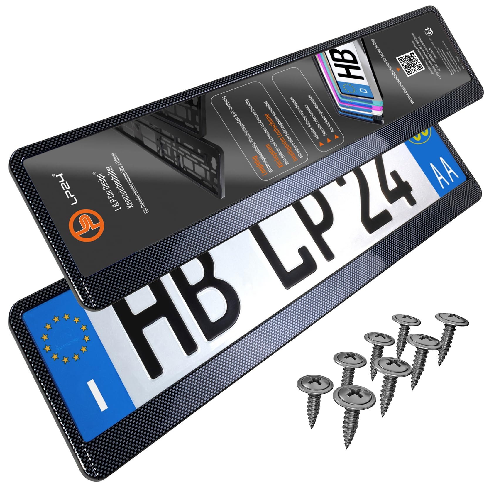 Portatarga Auto - Supporto Targa - [semplice, durevole e sicuro] - 8 viti - 520x110 mm - Carbonio effetto - Porta Targa - adatto a qualsiasi auto - per targhe italiane omologate - Fissaggio per Targa
