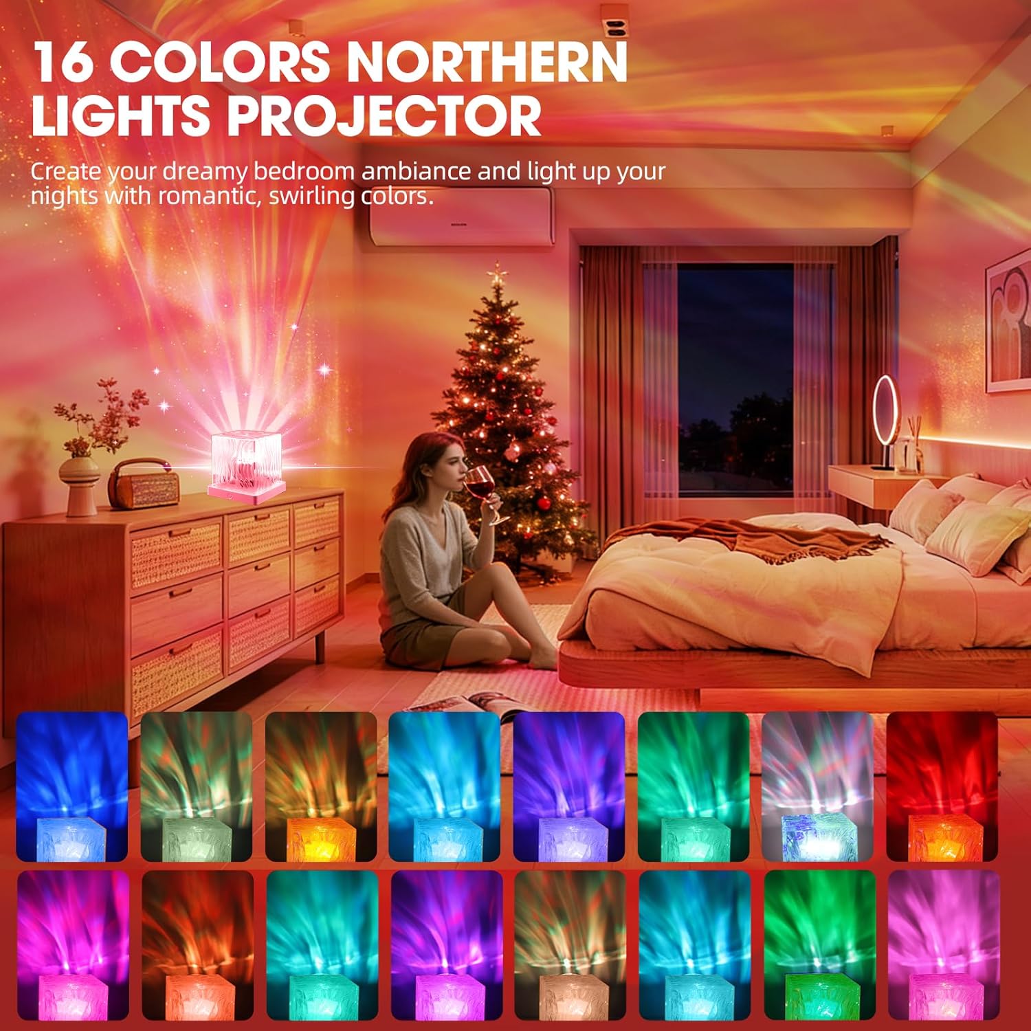 Northern Lights Projector, 16 Colors Aurora Lamp Galaxy Projector fot Teens with Remote Control and Aurora Drift Effects for Bedroom Night Light for Kids, Christmas Gift for Boys & Girls